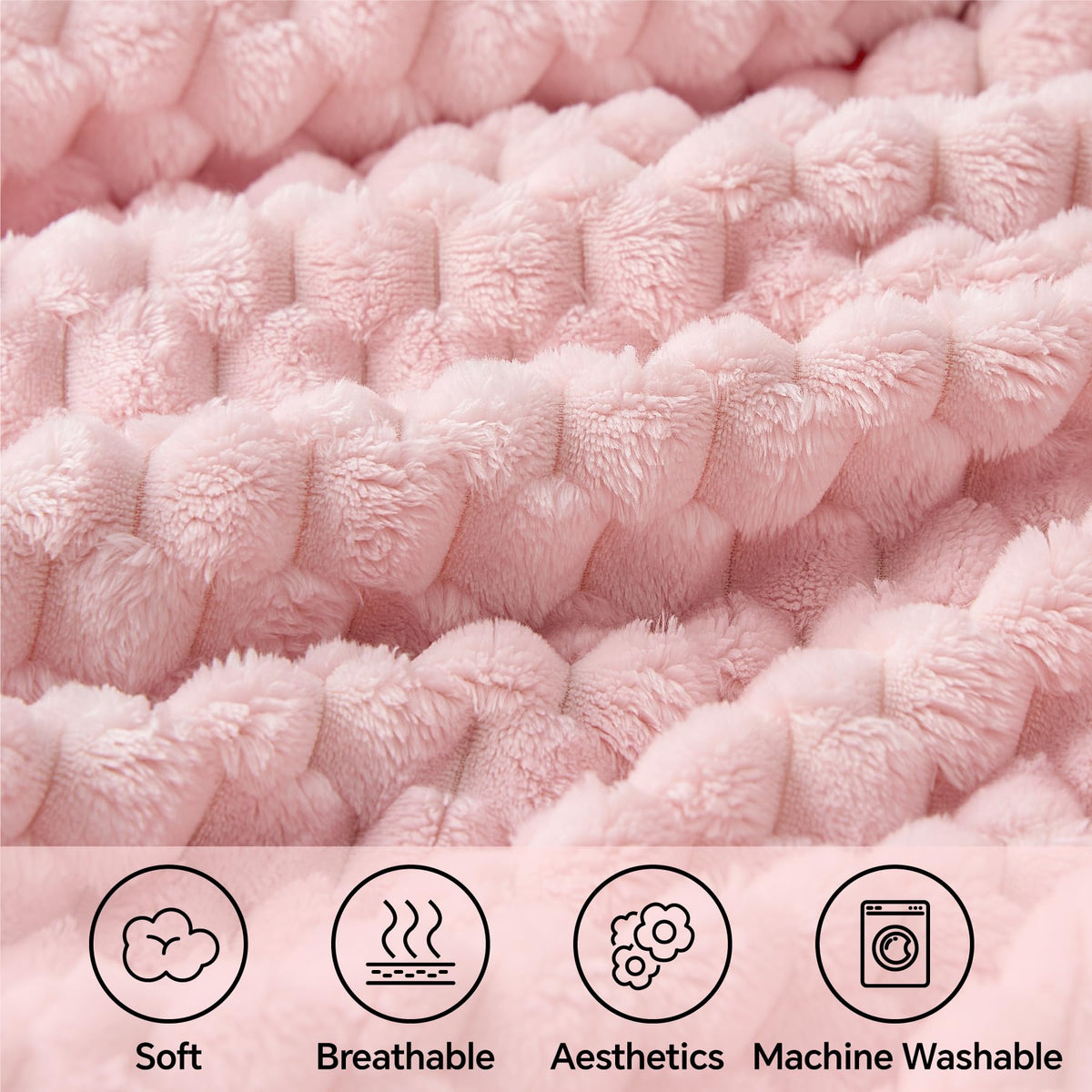 BEDELITE 2 Pieces 3D Ribbed Jacquard Soft and Warm Decorative Fuzzy Blankets, Pink, 50x60IN