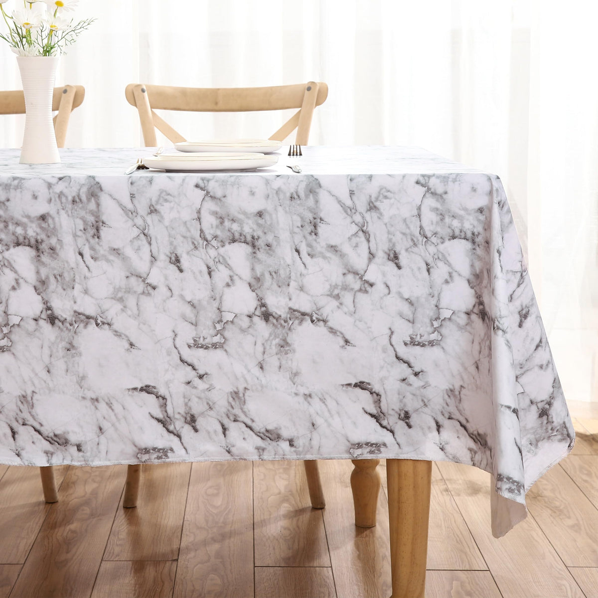 Walrus Heavy Duty Vinyl Tablecloth with Flannel Backing Waterproof Oil-Proof Plastic Table Cloth Stain-Resistant Wipeable Rectangle or Square Table Cover for Indoor and Outdoor (Marble, 54X54 Inch)
