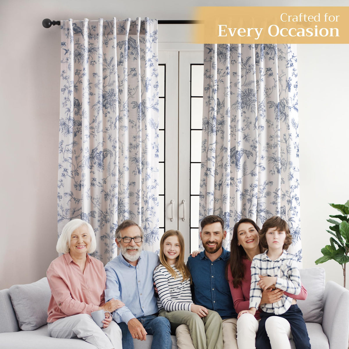 Maison d' Hermine Curtains for Living Room 100% Cotton 96 inch Length One Panel Light Filtering Toile Curtains for Bedroom Windows with Rod and Loop Pockets Drapes (Jouy Paradise Blue, 50" W x 96" L)
