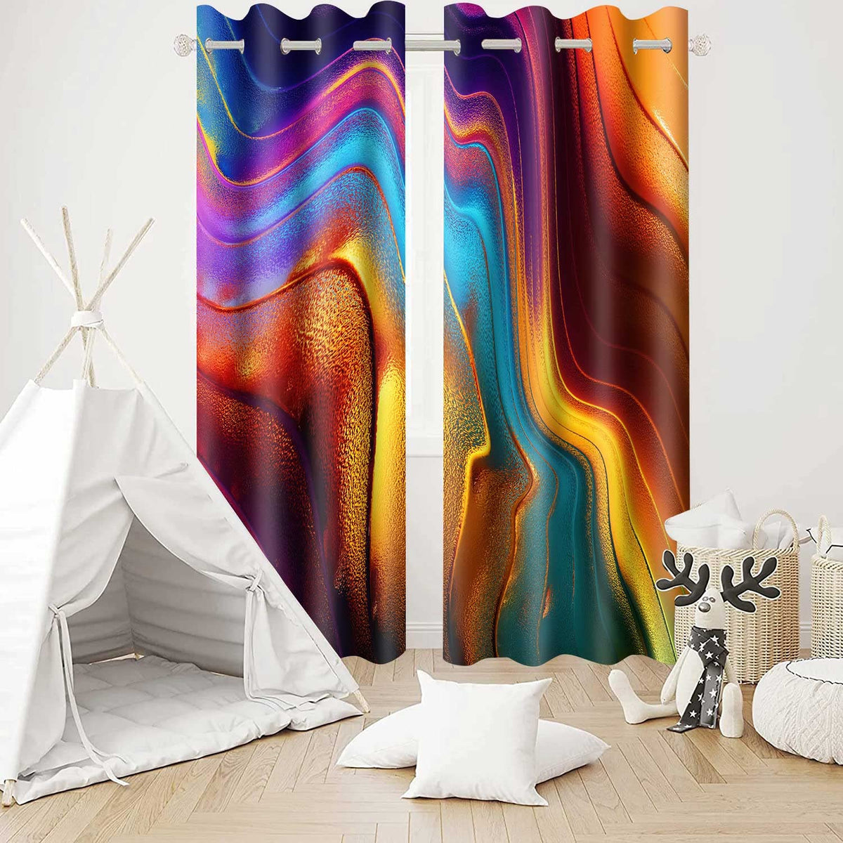 MIZSYE Colourful Fluid Curtains Modern Art Theme Abstract Blackout Drapes Nordic Design Stained Rainbow Glass Fluid Window Drapes for Bedroom Living Room Guest Room 2Panel 42x84inch CLOKMS0181