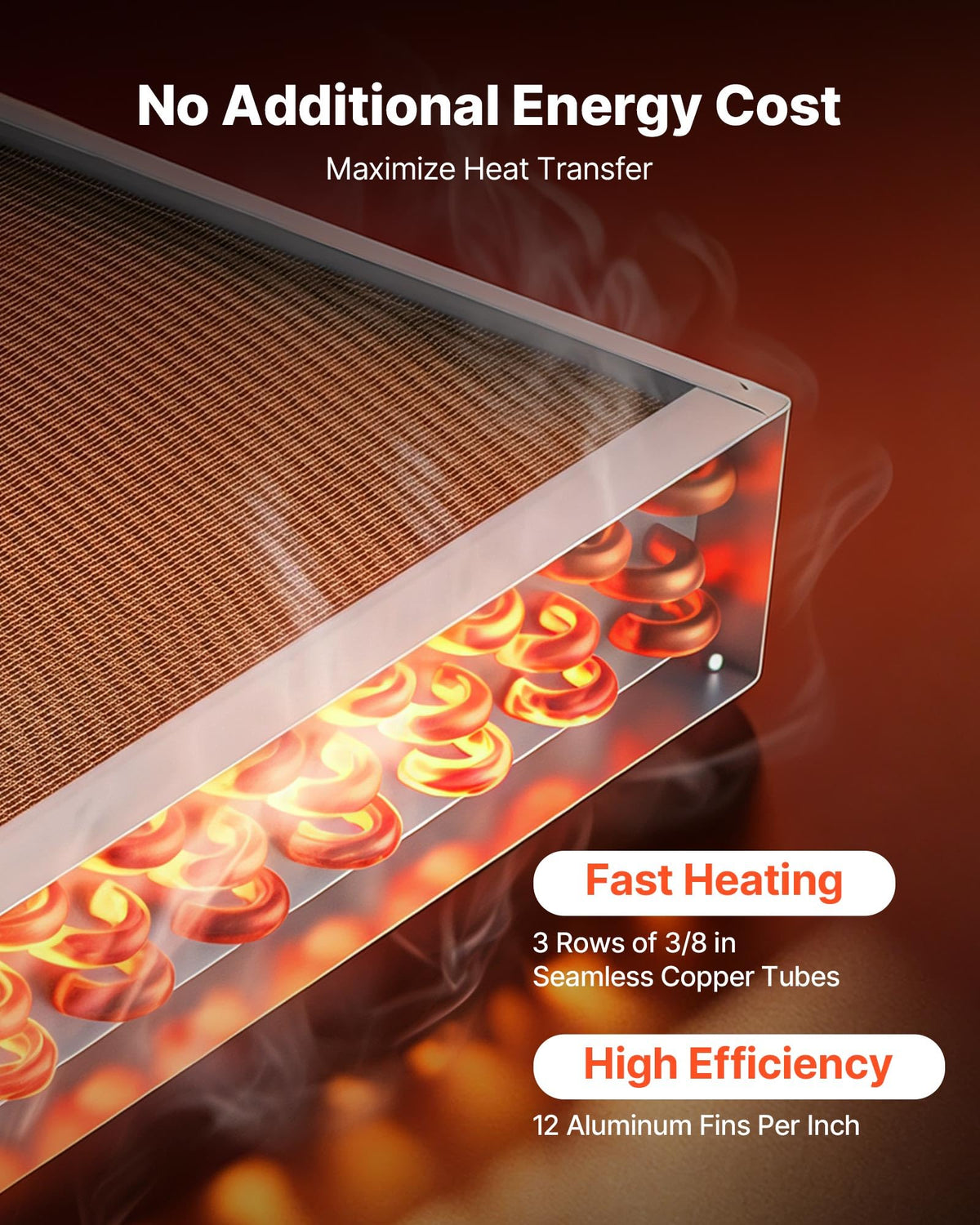 VEVOR Water to Air Heat Exchanger, 18 x 18 in Finned Tube HVAC Heat Exchanger Coil with Copper Tubes & Aluminum Fins, 120K BTU Output for Outdoor Wood Furnace, Hydronic Heating & Cooling Systems