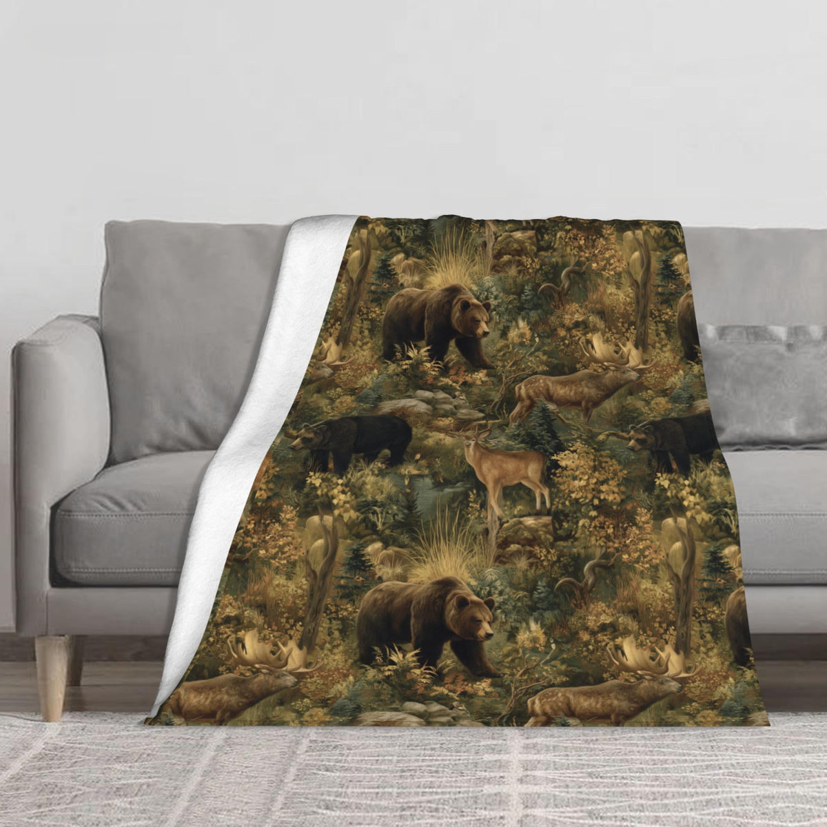 Forest Animals Deer Flannel Throw Blanket Soft Cozy Blanket for Living Room Couch Sofa Bed 50 x 60 Inches