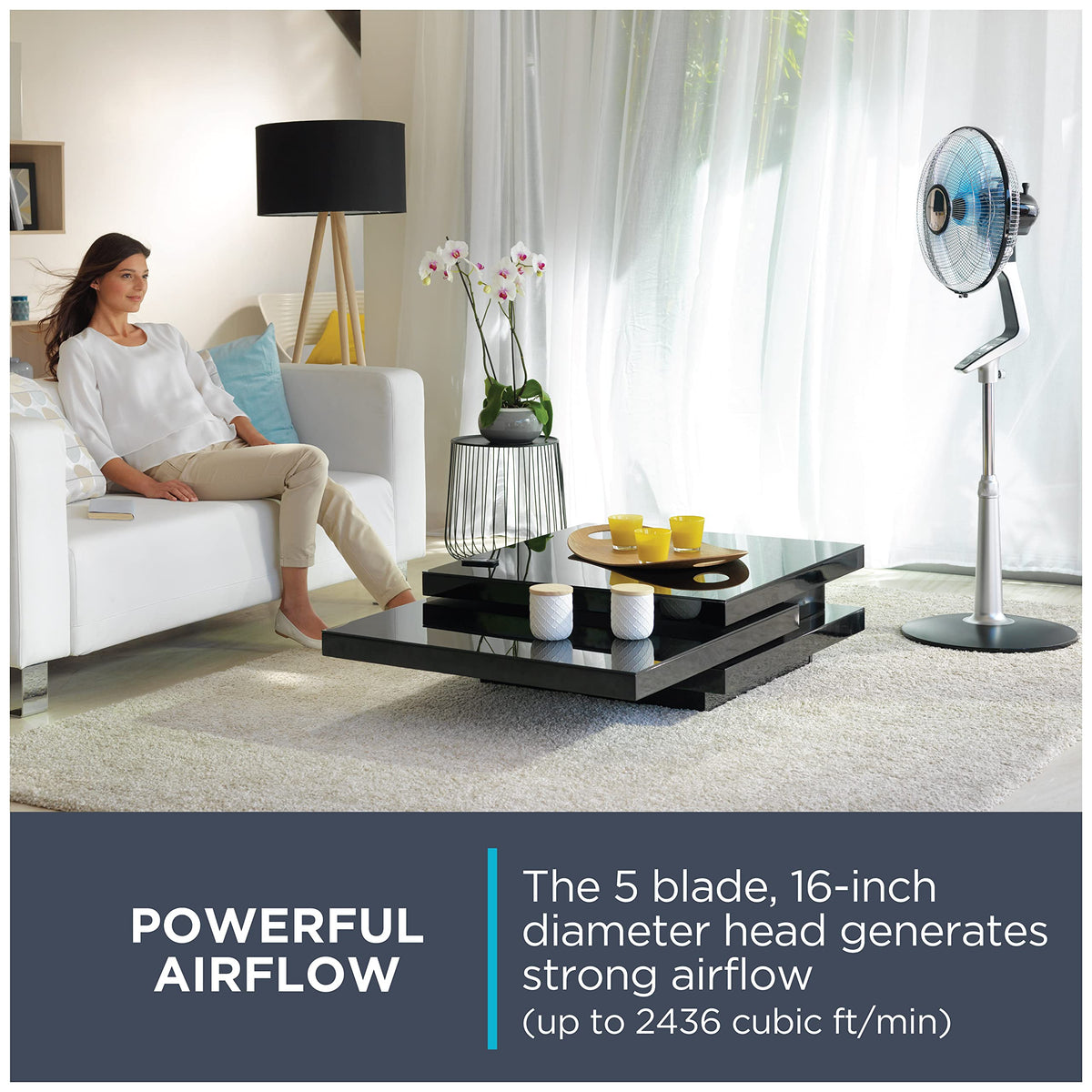 Rowenta Pedestal Fan, 53 Inches, Ultra Quiet Oscillating Fan for Bedroom, Portable, 5 Speeds, Refresh Up to 23-Feet, Silver, Indoor, VU5670