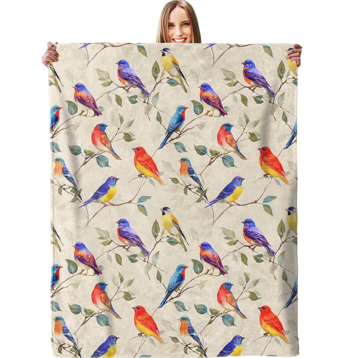 Colorful Birds Blanket, Plush Soft Lightweight Warm Cozy Flannel 60×50 inch Throw Blanket with Nature Garden Bird Design for Couch, Travel, Bed, Office, Outdoor, Gifts for Women Kids Girls Adults