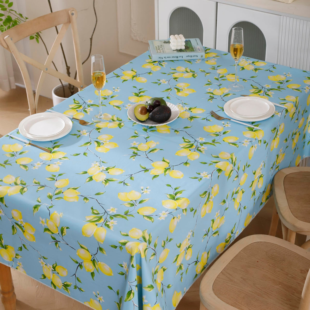 Walrus Heavy Duty Vinyl Tablecloth with Flannel Backing Waterproof Oil-Proof Plastic Table Cloth Stain-Resistant Wipeable Rectangle or Square Table Cover for Indoor and Outdoor (Lemon, 54x54 Inch)