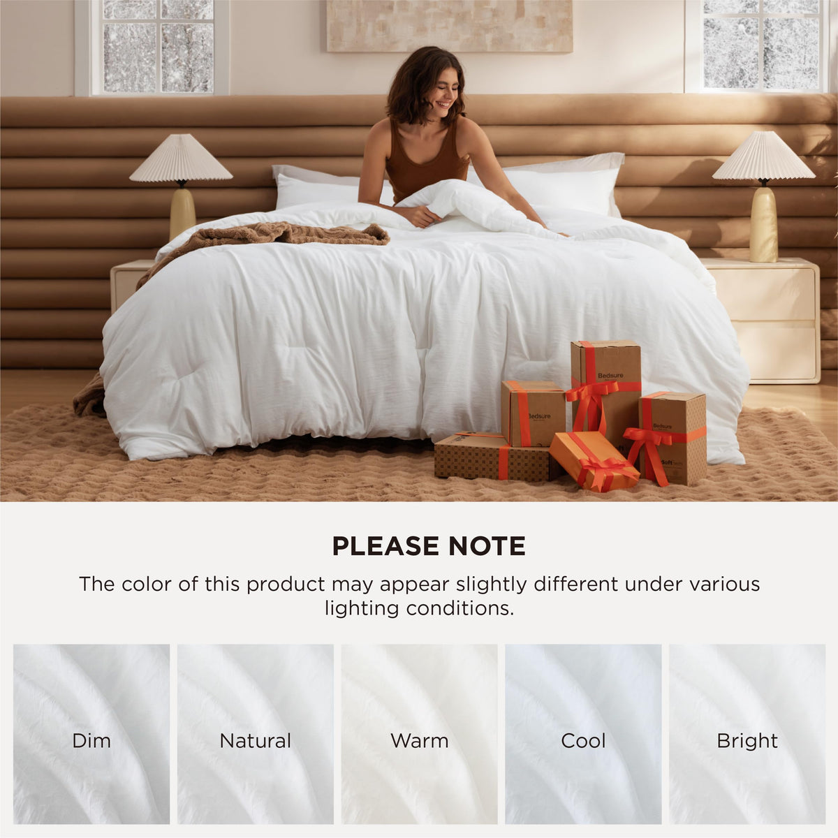 Bedsure Queen Comforter Set, White Soft Prewashed Bedding for All Seasons, 3 Pieces GentleSoft™ Bed Set, 1 Lightweight Comforter (90"x90") and 2 Pillowcases (20"x26")