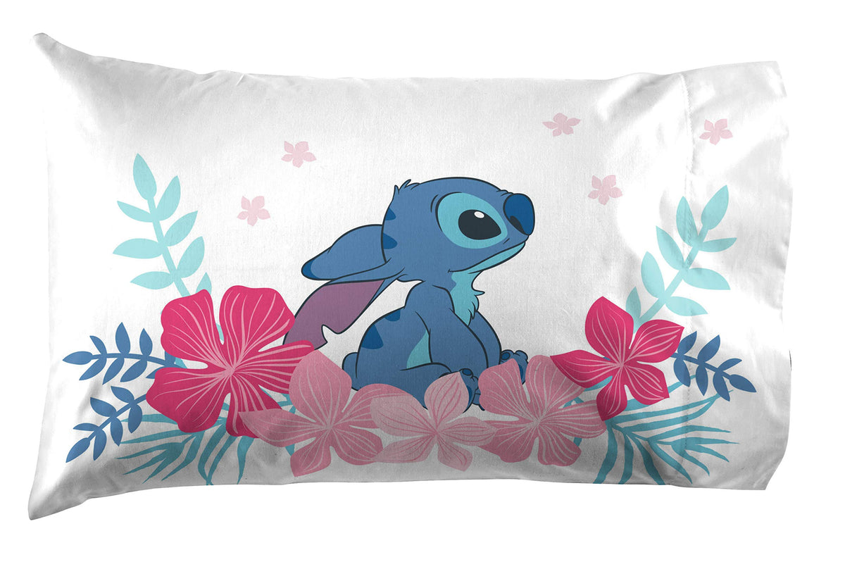 Jay Franco Kids Sheet Set with Fitted, Flat Sheets & Pillow Cover - Ultra-Soft Bedding with Pillowcase for Room Decor, Pink - Lilo & Stitch, 3 Piece Twin