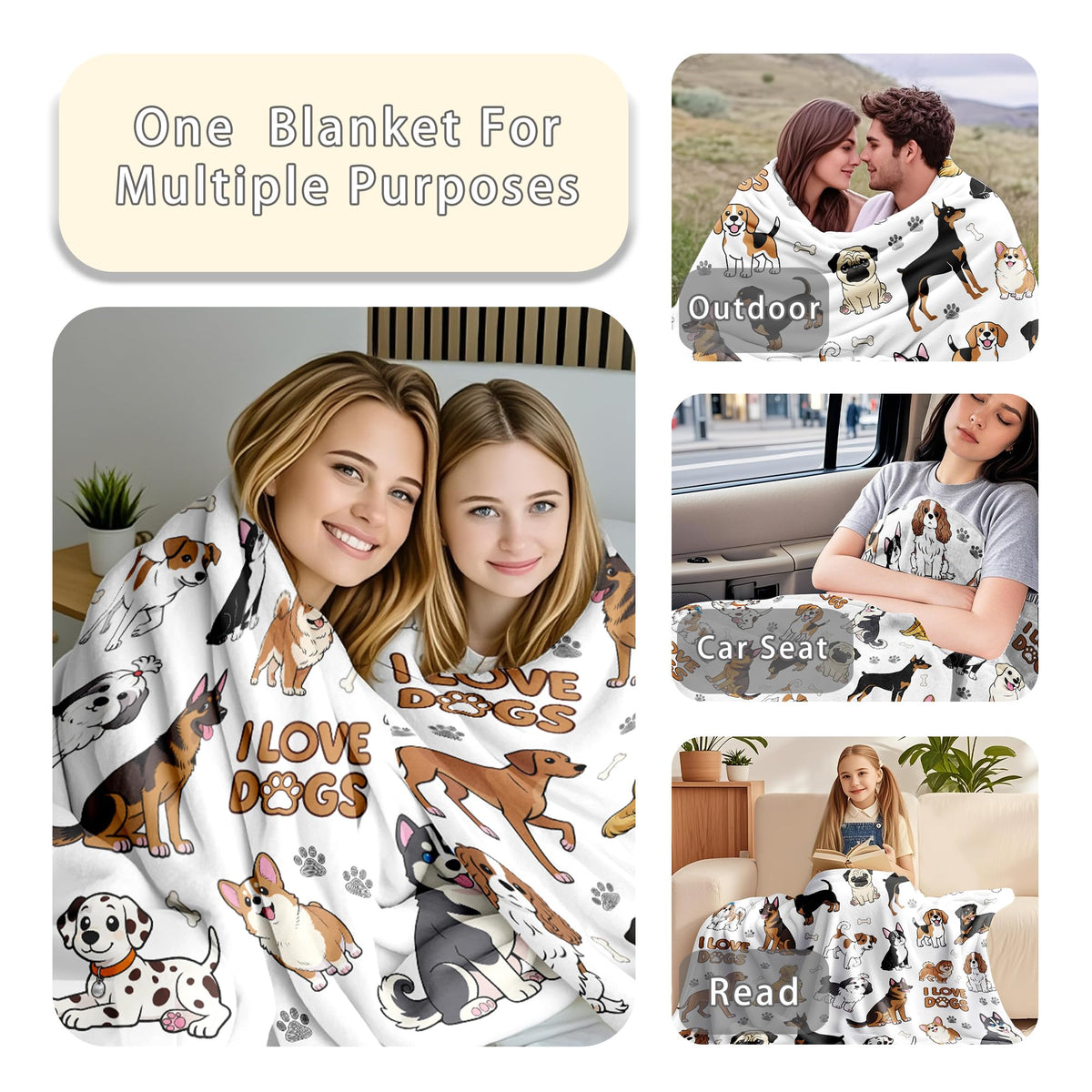 Dog Blanket Dog Gifts for Dogs Lovers Soft Flannel Dogs Stuff Throw Blanket Birthday Bedding Decor Gifts for Girls Women Kids 50"x40"