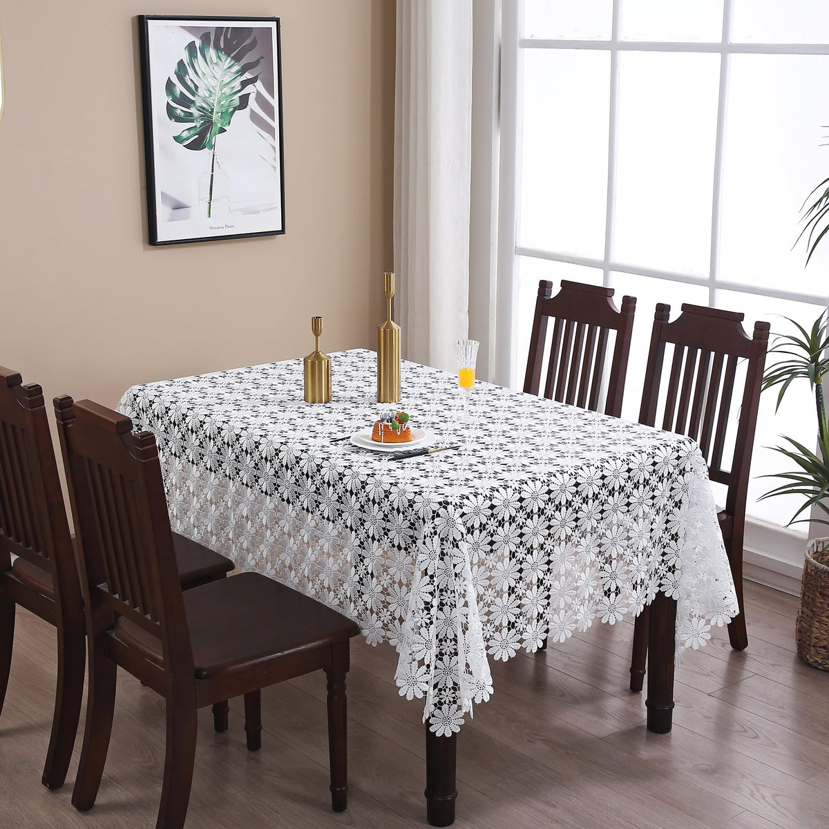 Lace Tablecloth Farmhouse Crochet Fabric White Table Cloth Rectangle Floral