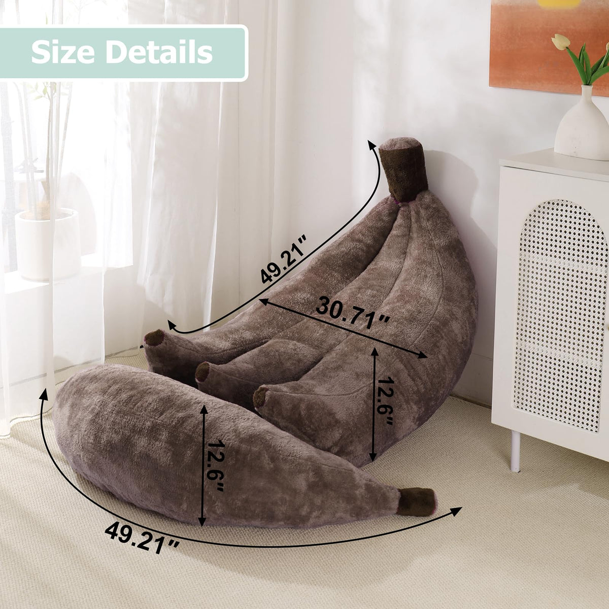 IEVENW Banana Bean Bag Chair with Ottoman, Floor Sofa Bed with Footrest, Comfy Convertible Lounger for Teens & Adults, Plush Couch for Bedroom, Living Room or Dorm, M-Coffee