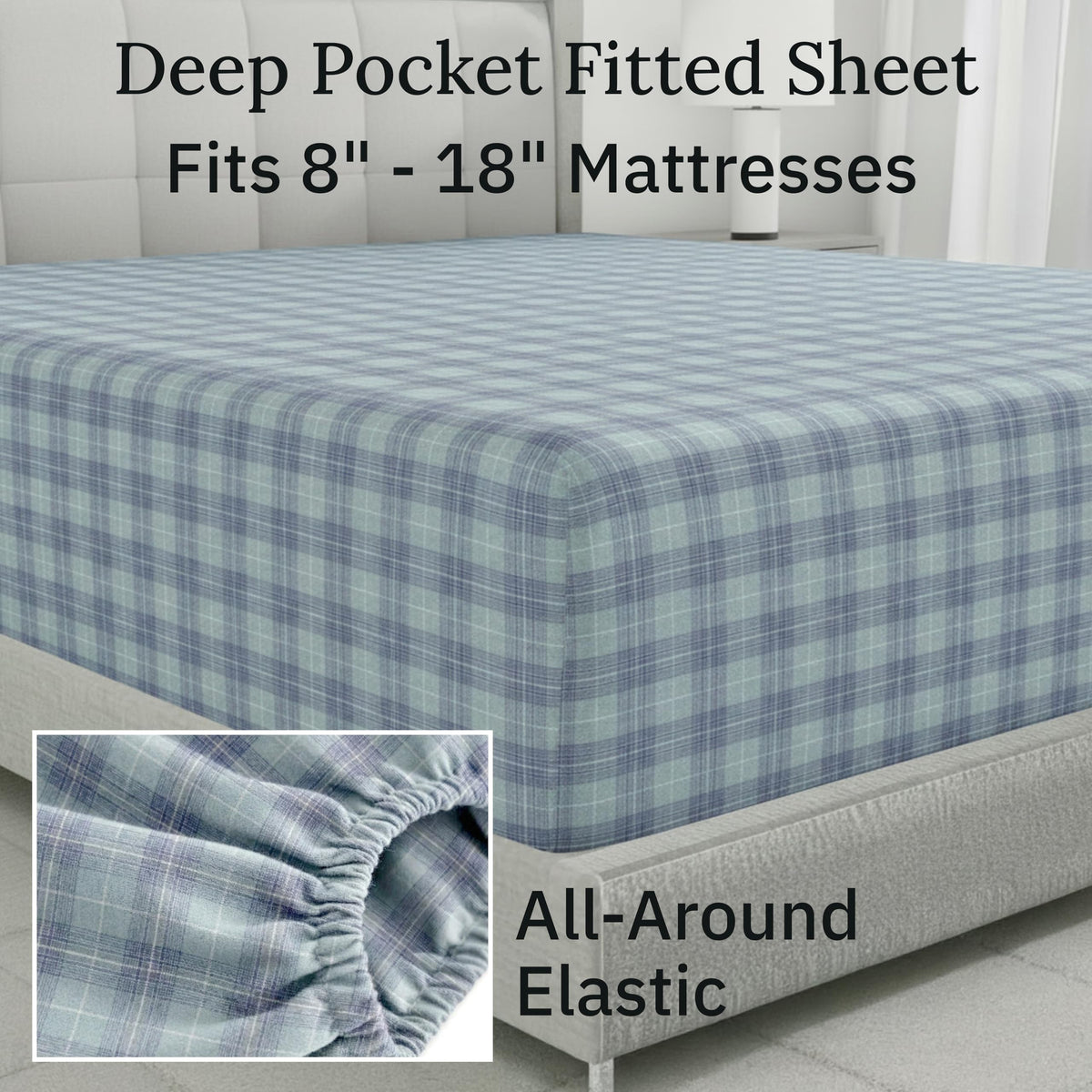 California Design Den Yarn Dyed Flannel King Bed Sheet Set - Made in Portugal, 4-Piece 100% Cotton Extra Deep Pocket King Sheet Set, Thick, Velvet Soft, Triple-Brushed - Green Plaid