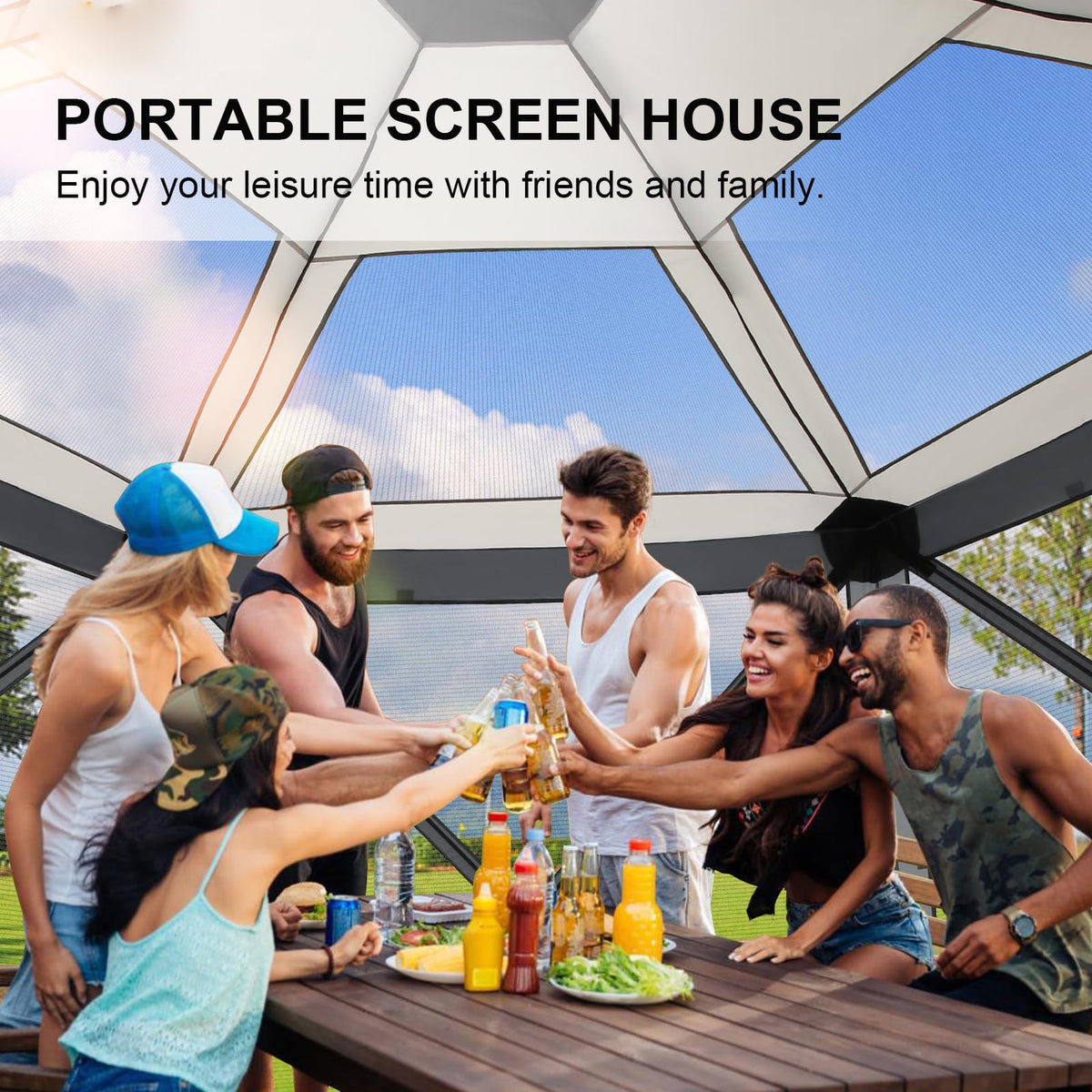 COBIZI 12x12 FT Pop Up Canopy Stargazing Tent, Gazebos On Clearance with Removable Roof, Screened in Gazebo, Screen Tents Portable carpas para Patio for Outdoor Camping,Backyard, Garden, Grey(Pro)