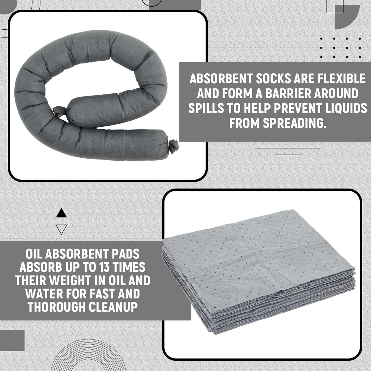 DoubleFill 41 Pcs Universal Spill Kit Portable Complete 9-Gallon Spill Kit, Absorbs Oils Water and More, Yellow Bucket, 30 Absorbent Pads, 4 Pcs 3" x 4' Sorbent Socks, 5 Disposal Bags, PVC Gloves