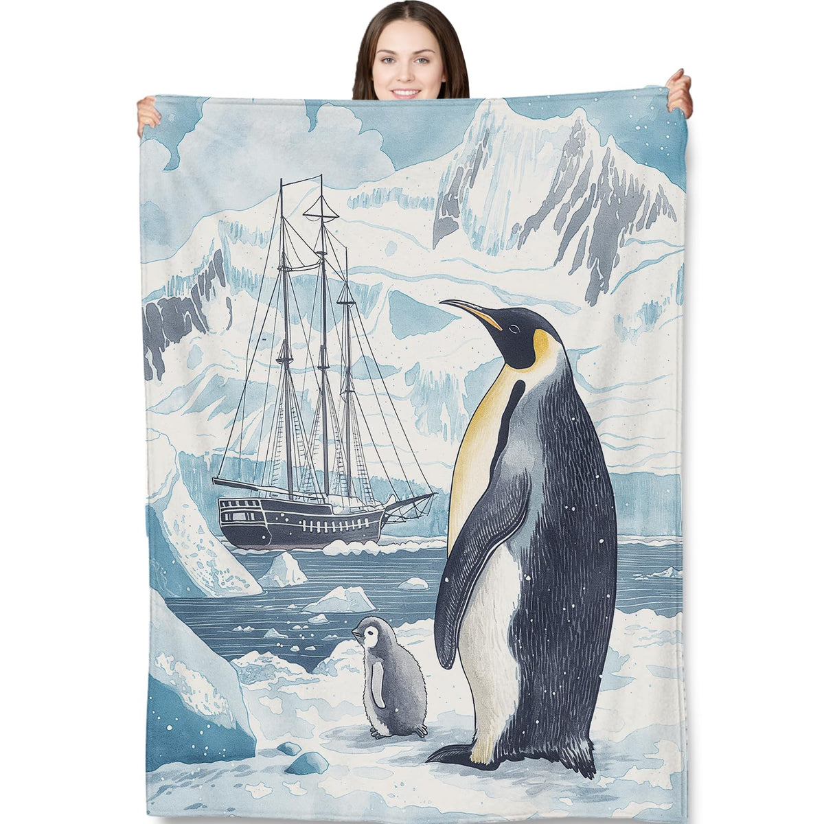 Turamurra Antarctic Expedition Penguin Blanket 50"x60", Cute Penguin Plush Blankets, Ideal for Home Decor, Couch, Bed, Travel, for Adults and Kids