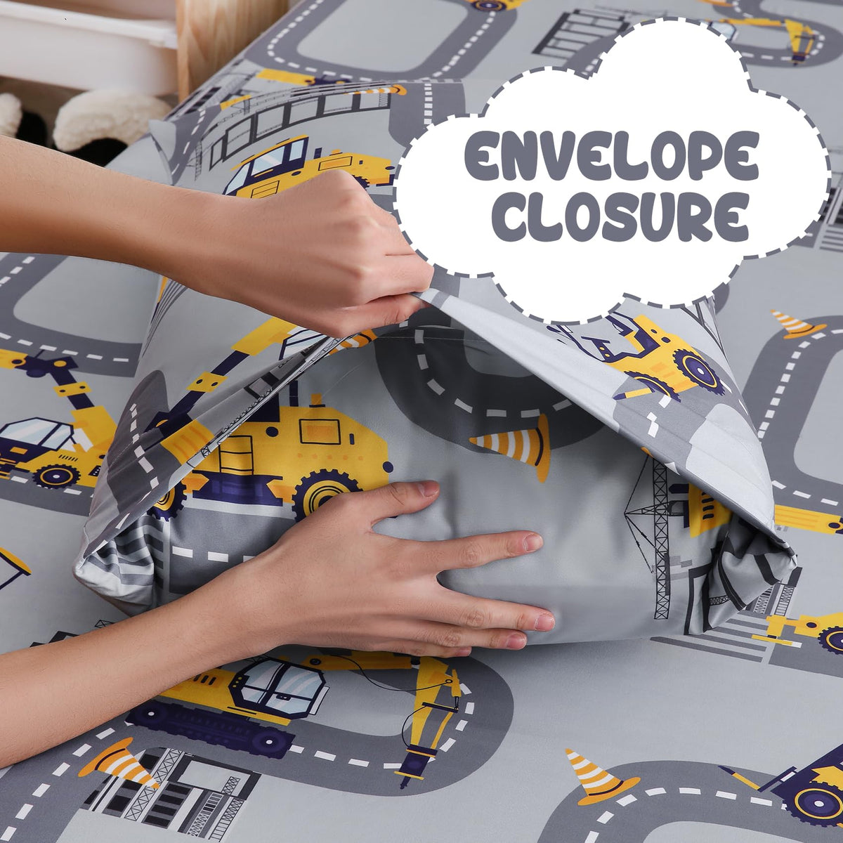 Yibeizi Twin Sheets Set Kids, Grey Truck Pattern Microfiber Single Bed Sheets, Cute Soft Oeko-Tex Extra Deep Pocket Sheets & Pillowcases Cooling Hypoallergenic Wrinkle Free Bedsheets