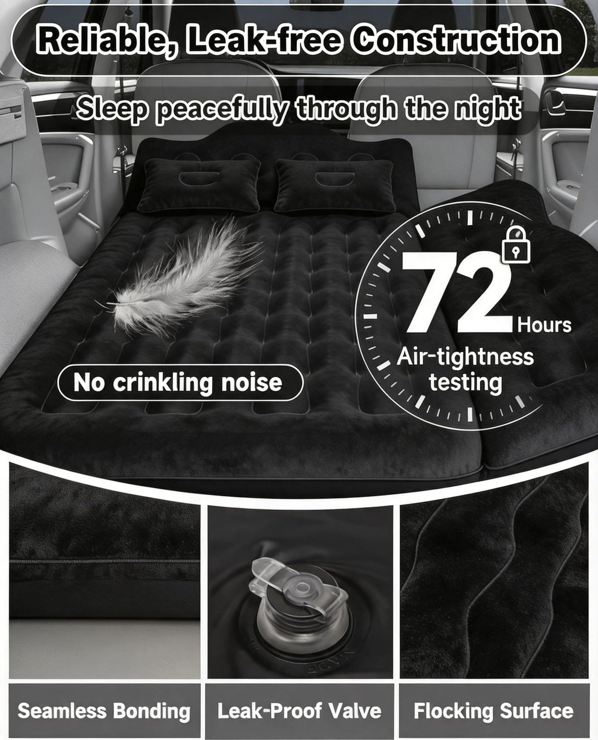 Umbrauto Car Air Mattress Backseat| Inflatable Truck Back Seat Camping Airbed for SUV Rear Seat, Blow Up Sleeping Travel Bed for Van Trunk with Pump & Pillows
