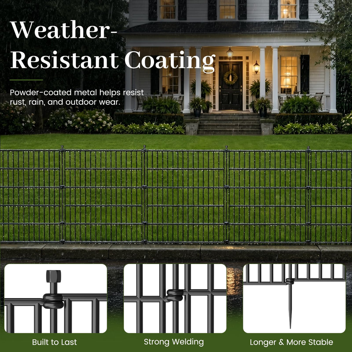 10 Panels No Dig Decorative Outdoor Garden Fence with Gate for Yard, 48 in(H) X 23.6ft(L) Animal Barrier Fencing Rustproof Metal Wire Panel Border for Dog, Rabbits, and Patio Temporary Ground Stakes