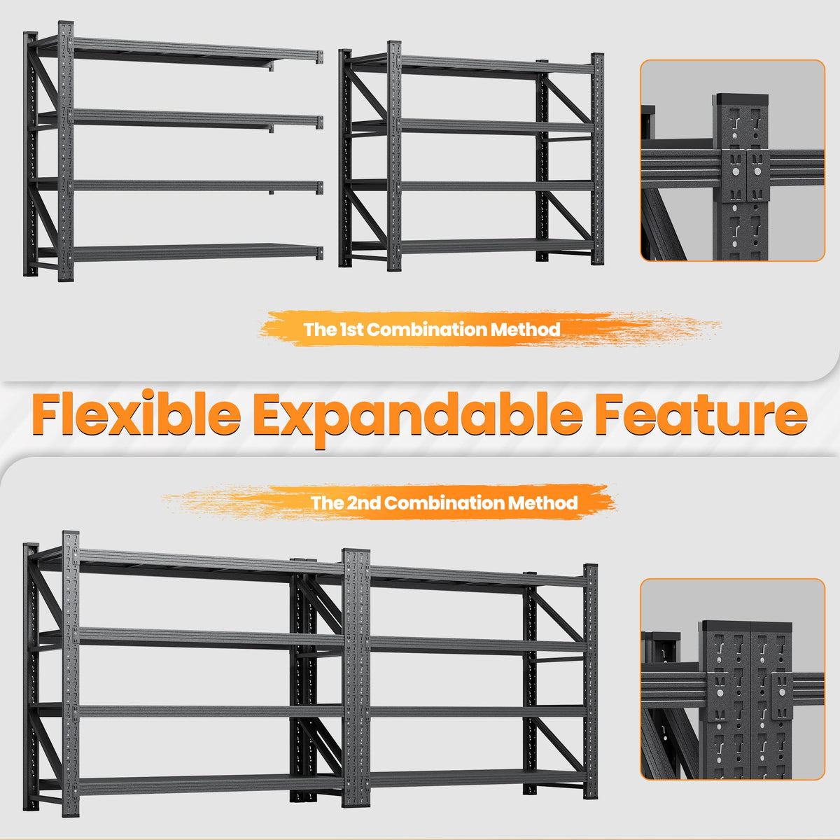 AFAIF 60" W Metal Shelving Heavy Duty, 24" Deep Large Storage Shelves, 4 Tier Tall Steel Industrial Shelving, 5000 LBS Adjustable Standing Shelf for Warehouse/Shop 60" W x 24" D x 70" H