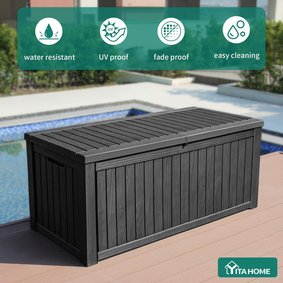 YITAHOME 180 Gallon Large Outdoor Storage XL Deck Box w/Divider for Patio Furniture,Outdoor Cushions, Garden Tools, Sports Equipment and Pool Supplies, Waterproof, Resin, Lockable, Black