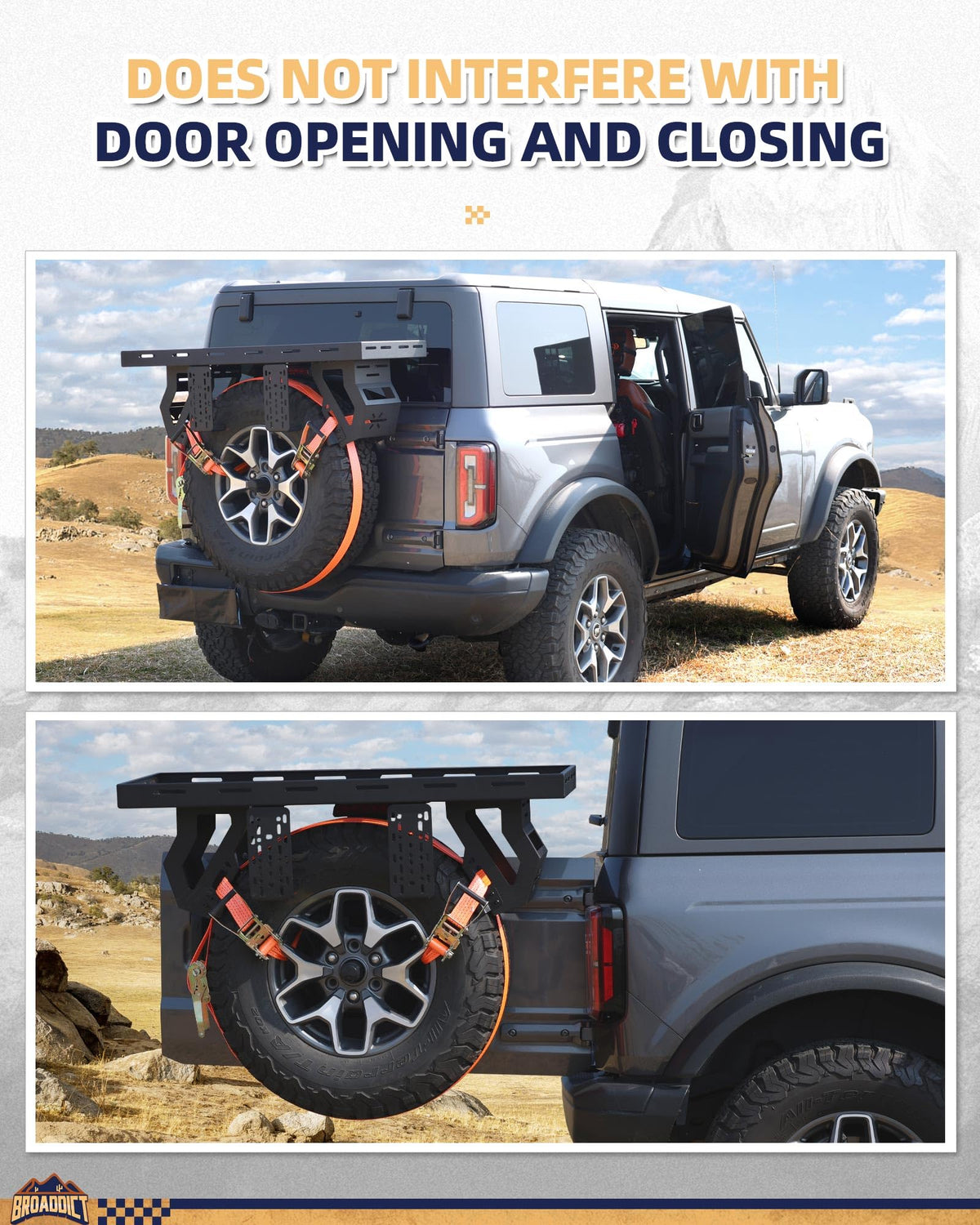 Broaddict Utility Spare Tire Cargo Rack Basket Storage Tray Fit for 1976-2025 Wrangler JK/JL/TJ/YJ/CJ & 2021-2025 Bronco with 27"-40" Tires