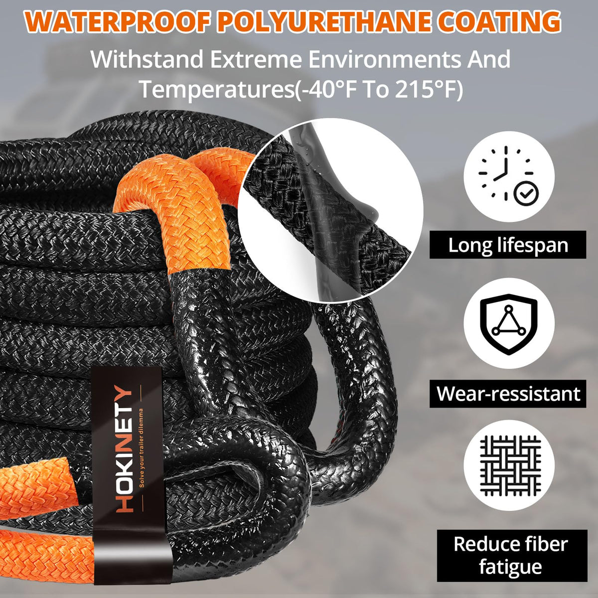Kinetic Recovery Tow Rope: 1.26" x 30ft 55000LBS Snatch Strap Heavy Duty Offroad Towing Straps Kit for Trucks SUV UTV ATV Tractor Car Jeep - Black