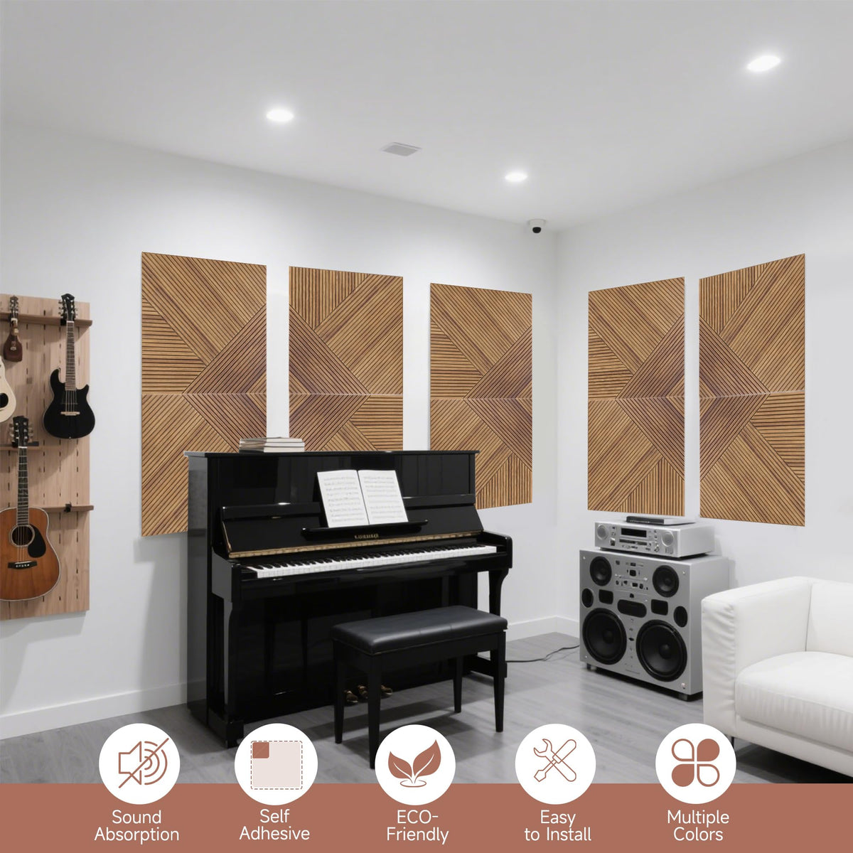 TO-TH Acoustic Wall Panels,6 Pack Total Size 72 x 48 Inches,Self-Adhesive Decorative Acoustic Panels for Wall and Ceiling,3D UV Printing with Wood Look,Beech