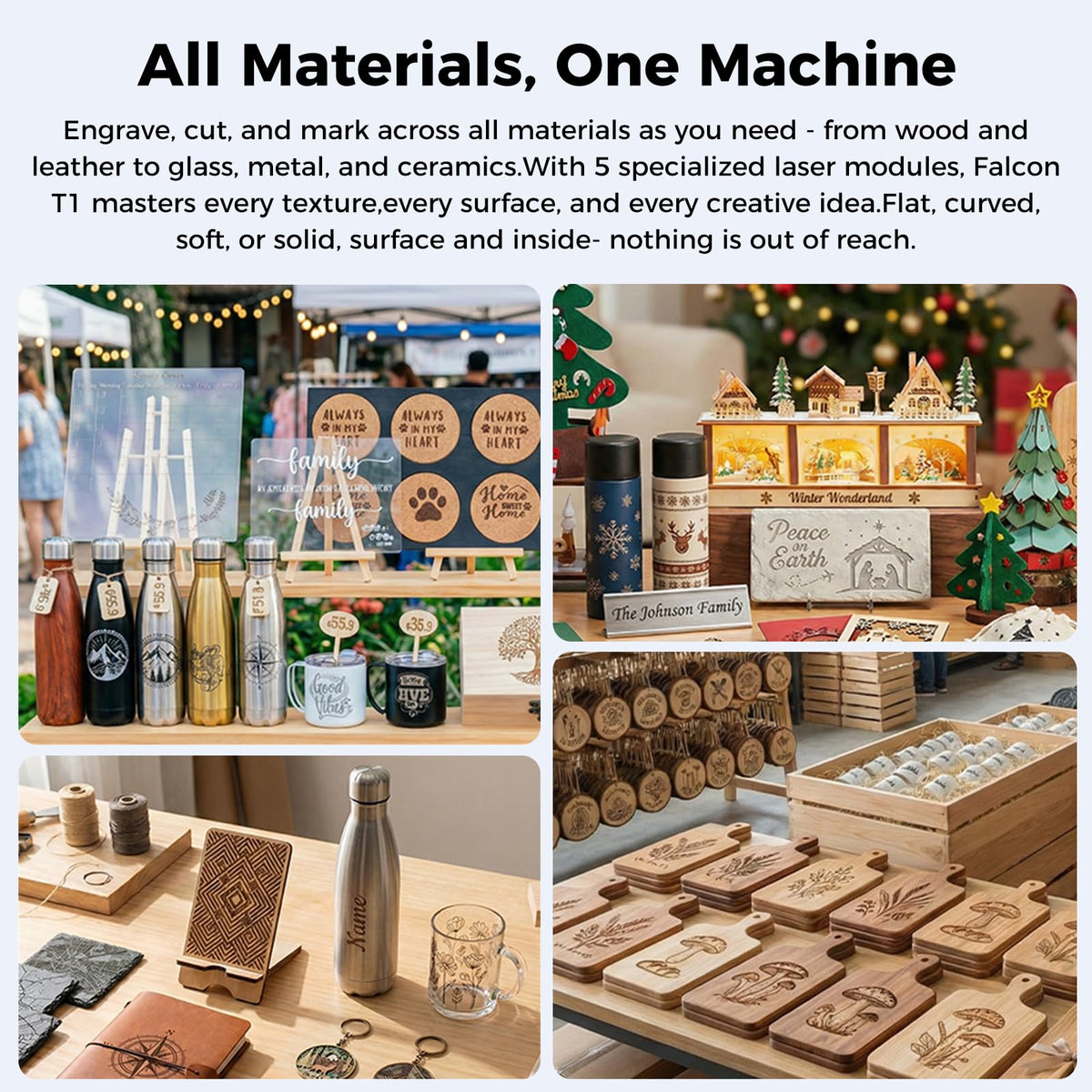 Creality Falcon T1 20W Fiber Laser Engraver, 10000mm/s Ultra Fast Laser Engraver and Cutter Machine for Metal,Wood,Jewelry,HD Smart Camera,Class 1 Certification, Auto Feed&Convey,AI Powered Simplicity