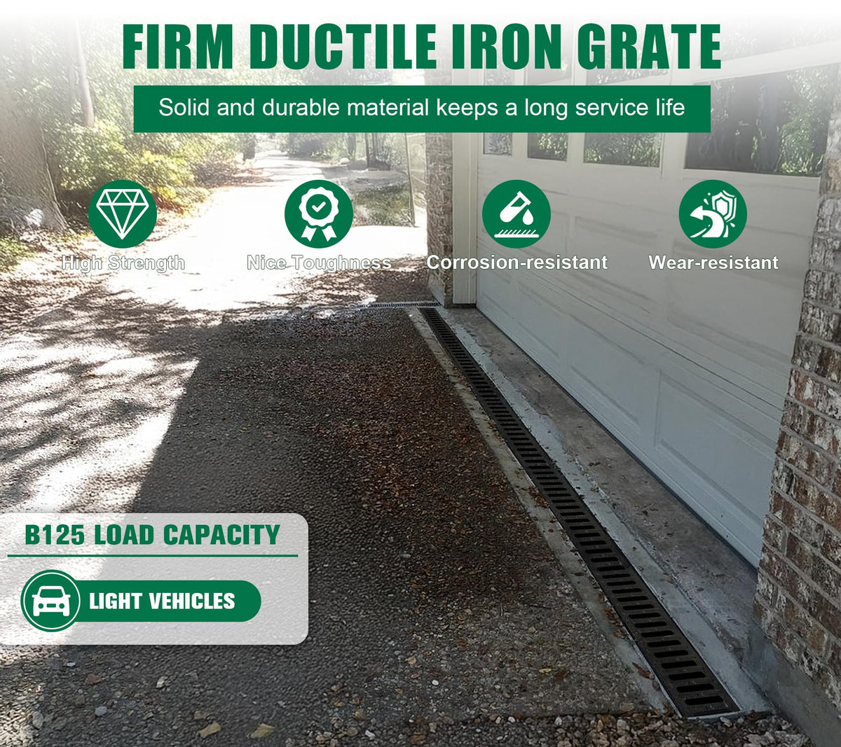 Natotela B Class Driveway Channel Drain with Ductile Iron Grate-39.4Lx6.1Wx5.5H in. Deep Profile Trench Drain System,3 Pack Total Length 118.2in,Heavy Duty Drainage System for Garage,Parking Lot