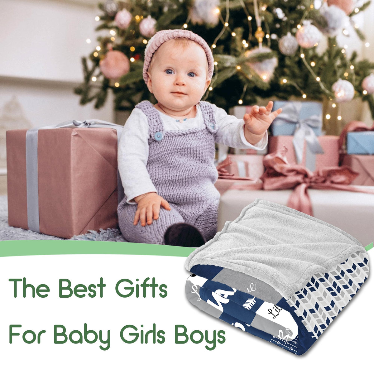 Personalized Baby Blankets for Boys, Custom Woodland Kids Blanket with Name, Soft Throw Receiving Blankets for Newborn Nursery, Customized Baby Shower Christmas Birthday Gifts