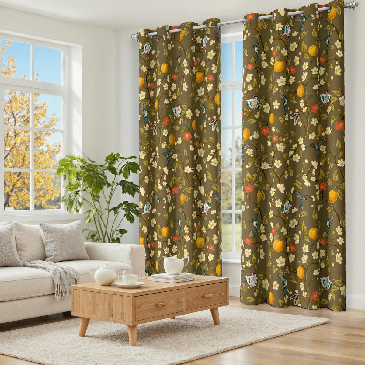 Floral Curtains 100% Blackout, Vintage Hummingbird Black Out Curtain 84 Inches Long, Patterned Thermal Insulated Window Drapes 2 Panels, Grommet Room Darkening Curtains for Living Room Bedroom, Brown