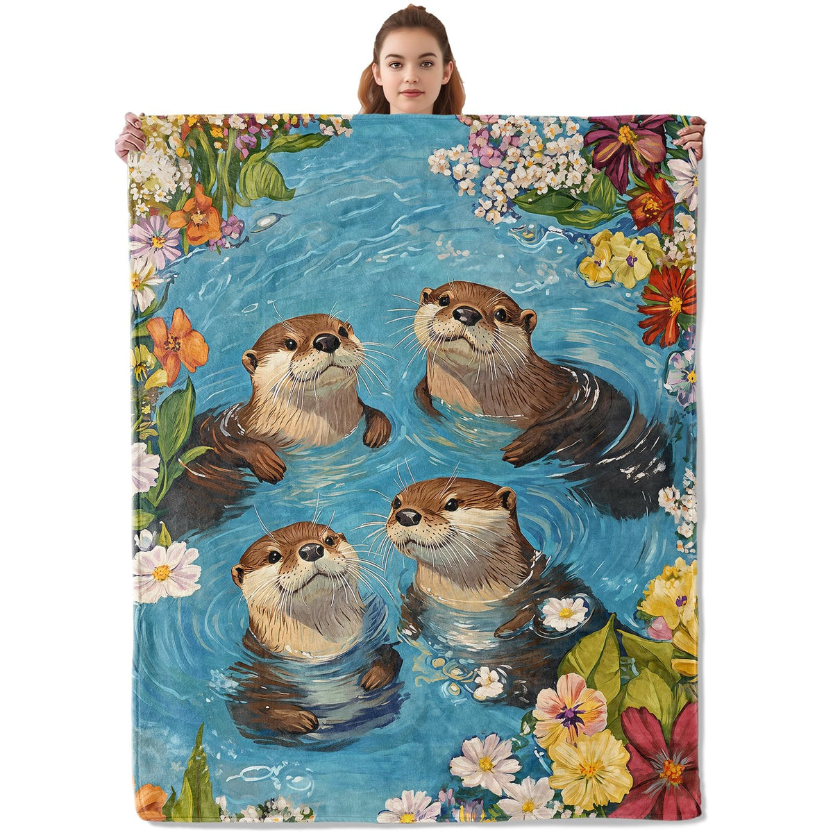 Kibue Adorable Otter Blanket - Soft & Cozy Warm Flannel Throw - Plush Lightweight Blankets for Travel, Sofa, Bedroom, Office - Gifts for Adults Women Kids - for All Seasons 60"×50"