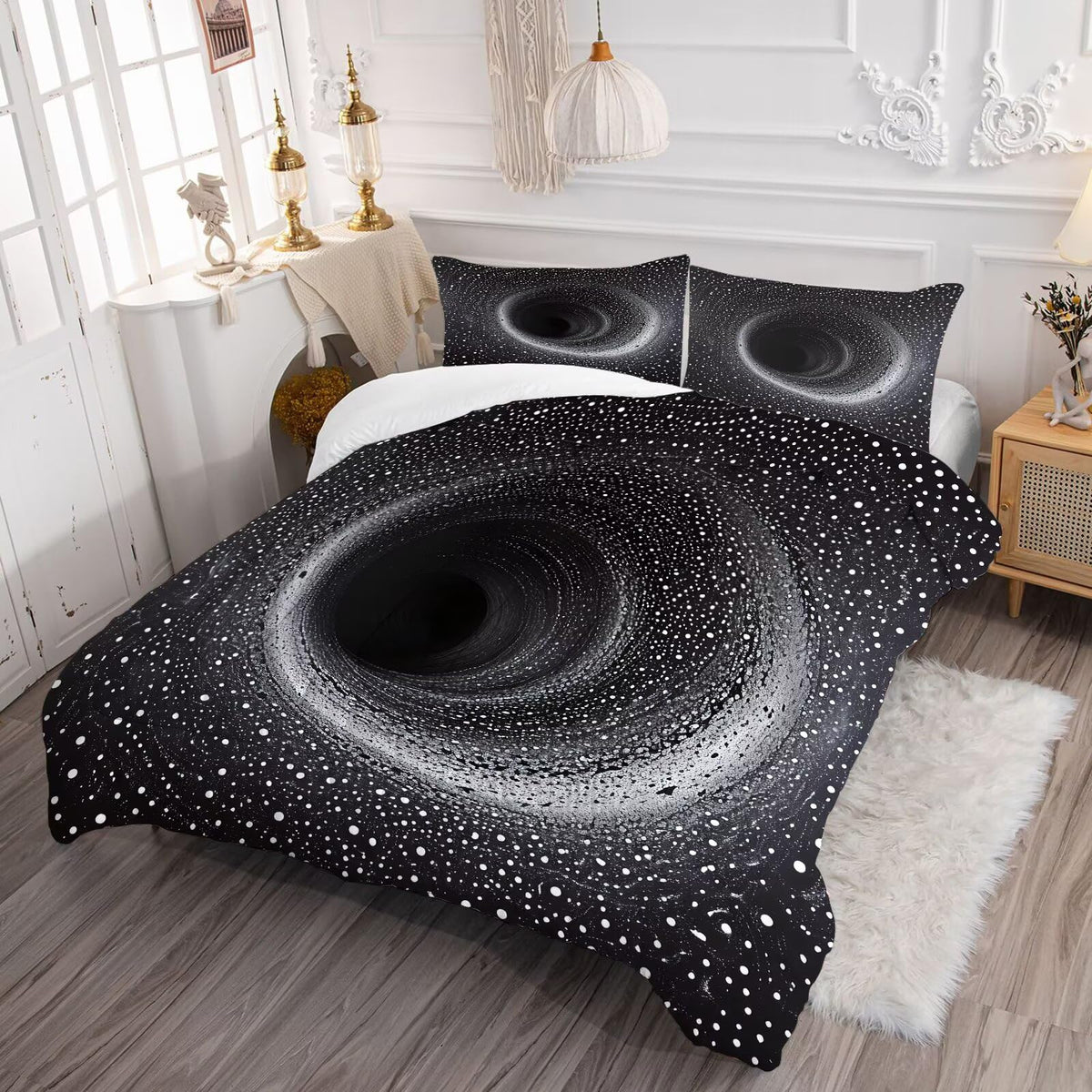 DJNEAR Black and White Illusion Comforter Set Full Size 3D Black Hole Bedding Sets for Kids Boys Girls Teens Adults Bedroom Space Abstract Art Quilt 1 Comforter 2 Pillowcases