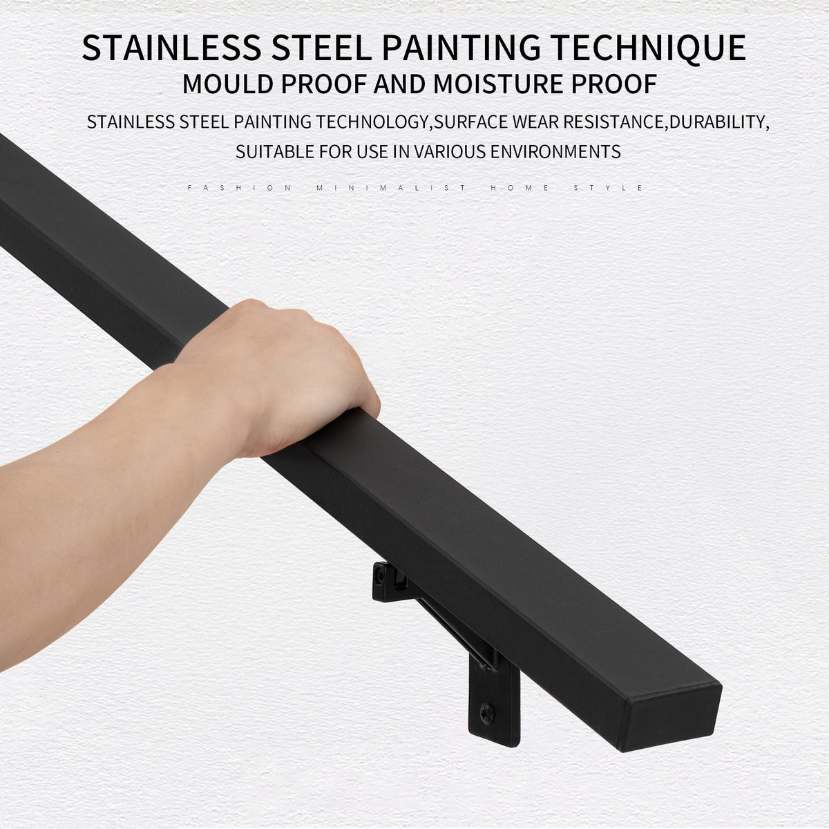 6FT Matte Black Handrails Kit for Indoor Outdoor Stairs，Modern Aluminum Handrail Set,2" X1" Grab bar,Adjustable 304 Stainless Steel Brackets Included，Rust Free
