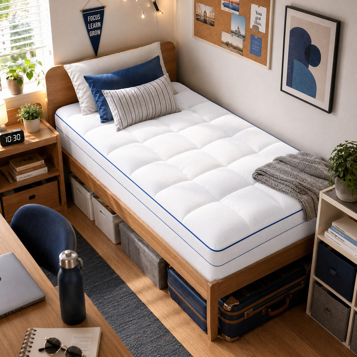 Twin XL Mattress Topper, 4 Inch Dual Layer Memory Foam Topper, Cooling Gel Foam & Plush Pillow Top, Pressure Relief, Enhanced Support, College Dorm Essential