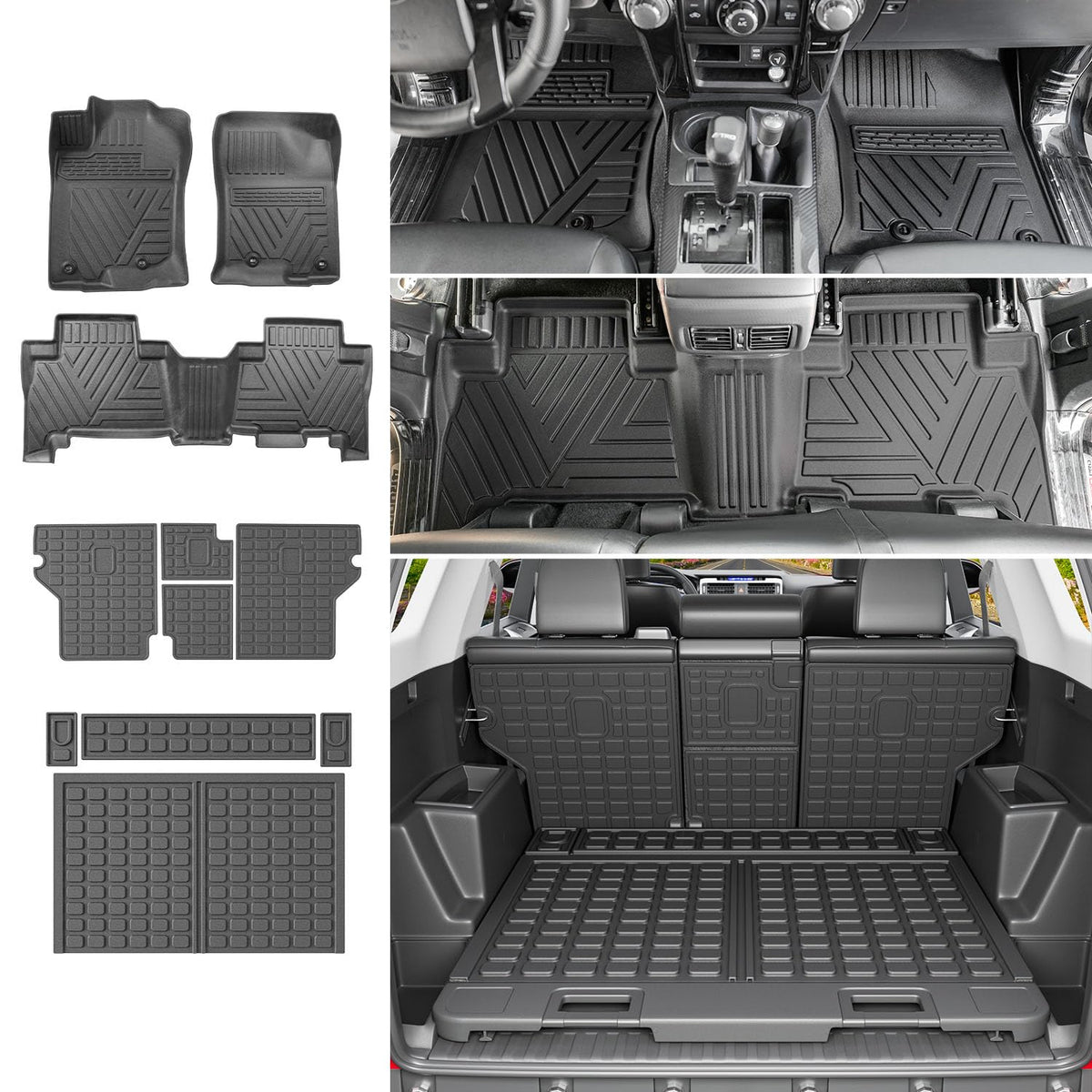 powoq Floor Mats Compatible with Toyota 4Runner Cargo Mat Backrest Mat TPE Replacement for 2013-2024 Toyota 4Runner Accessories (Fit W/Sliding Tray, Upgraded Trunk Mat+Backrest Mat+Floor Mats)