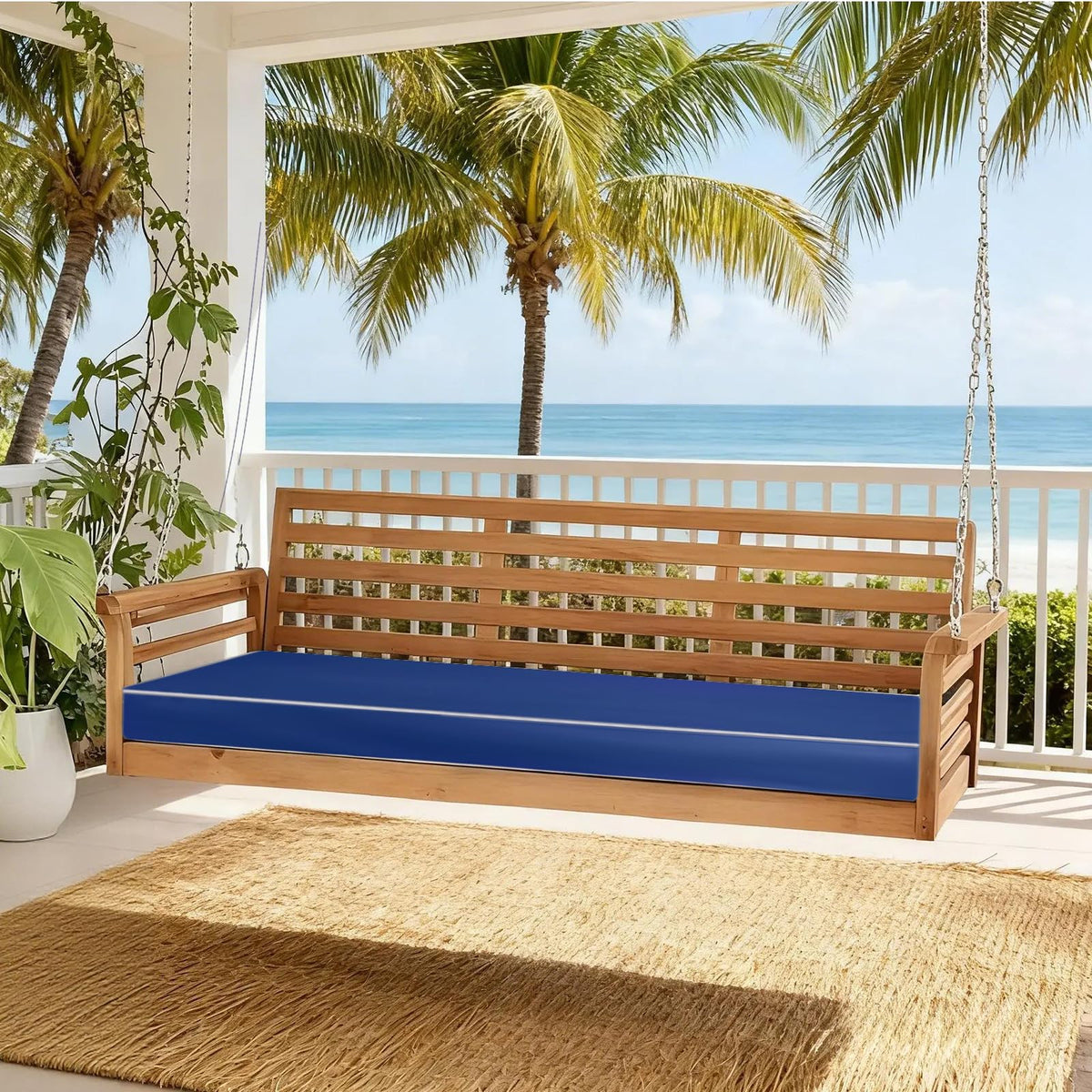 BIBILAB Outdoor Swing Seat Cushion Cover, 6-Inch Waterproof Double Patio Cover with Anti-Cat Scratch Cloth (Cushion not Included) (Blue)