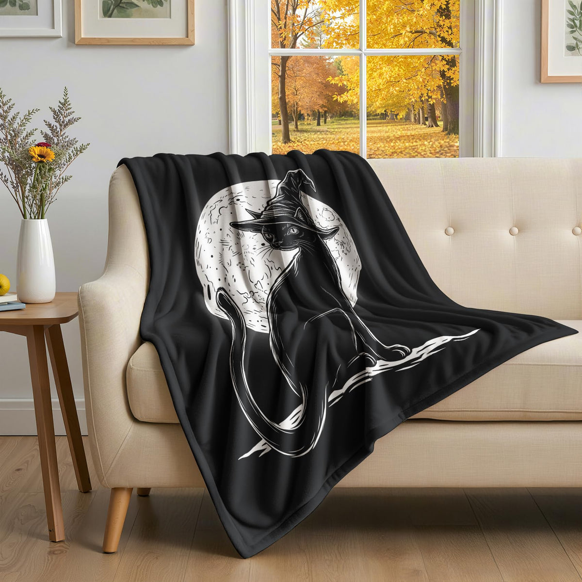 GEDAEUBA Black Cat Blanket Halloween - Witchy Fleece Blanket Throw, Soft Cozy Blankets & Throws for Couch, Bed, and Sofa, 50x60 inches