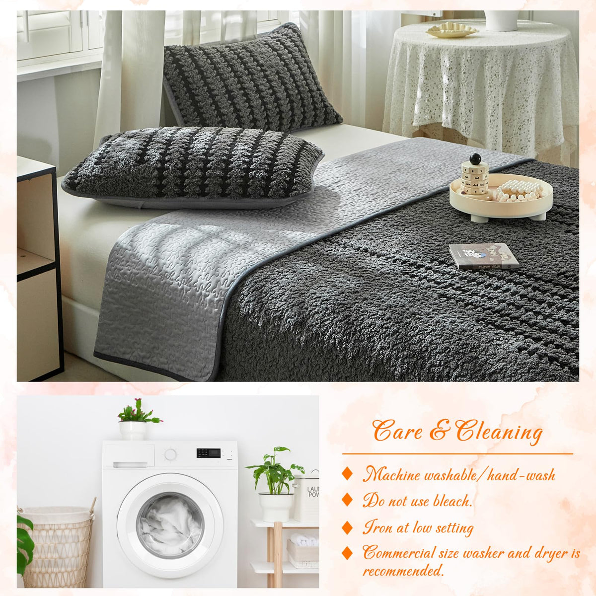 Tititada 2 Pieces Luxury Velvet Boho Quilt Sets Twin Size, Lightweight Decorative Bohemian Bedspread Set for All Season, Soft Coverlet with 1 Sham, Dark Grey