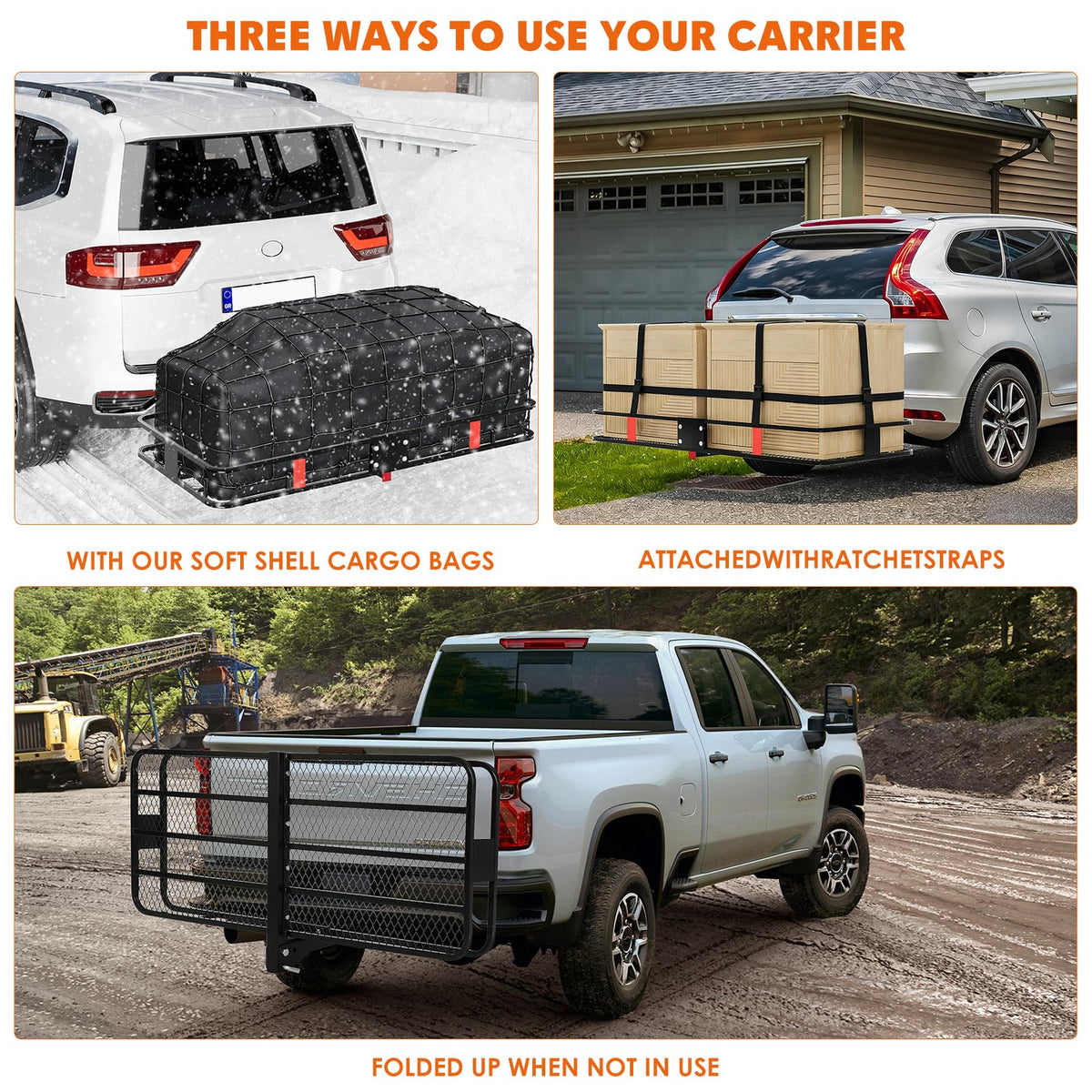 Garvee 70" x 30" x 6", Hitch Cargo Carrier, 500 Lbs Capacity with Ratchet Straps & Cargo Bag, Folding Hitch Mount Cargo Carrier Basket with Hitch Lock for 2" Receiver, Fit for SUVs