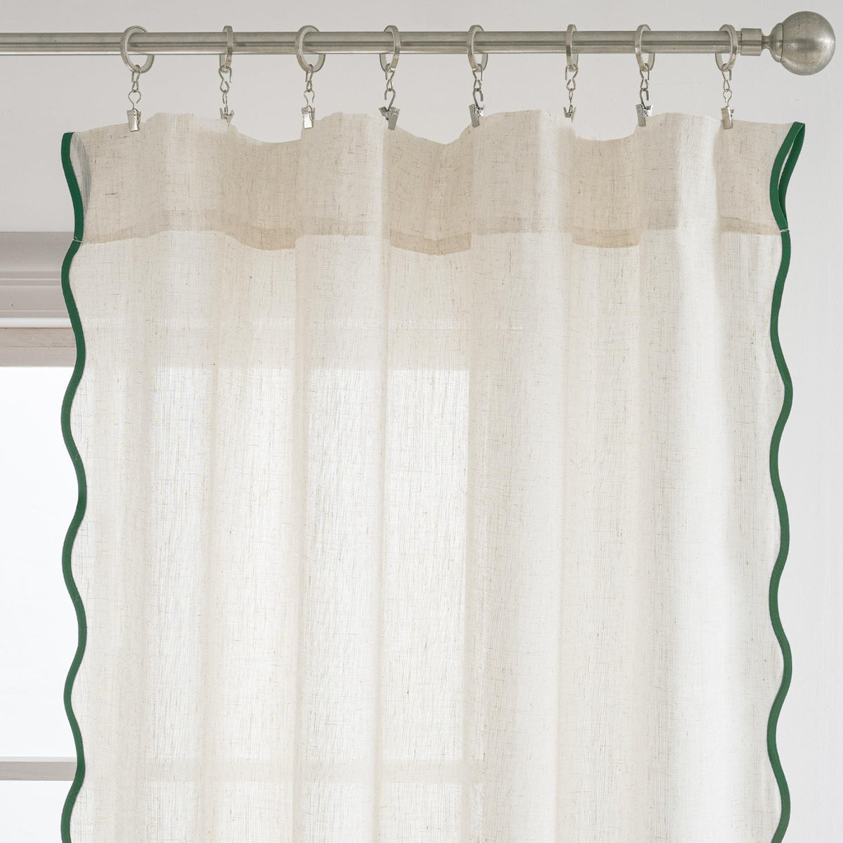 DriftAway Semi Sheer Scalloped Edge Linen Coastal Beach Window Curtains for Living Room Bedroom 2 Panels Rod Pocket Each Size 52 Inch by 84 Inch Loden Green