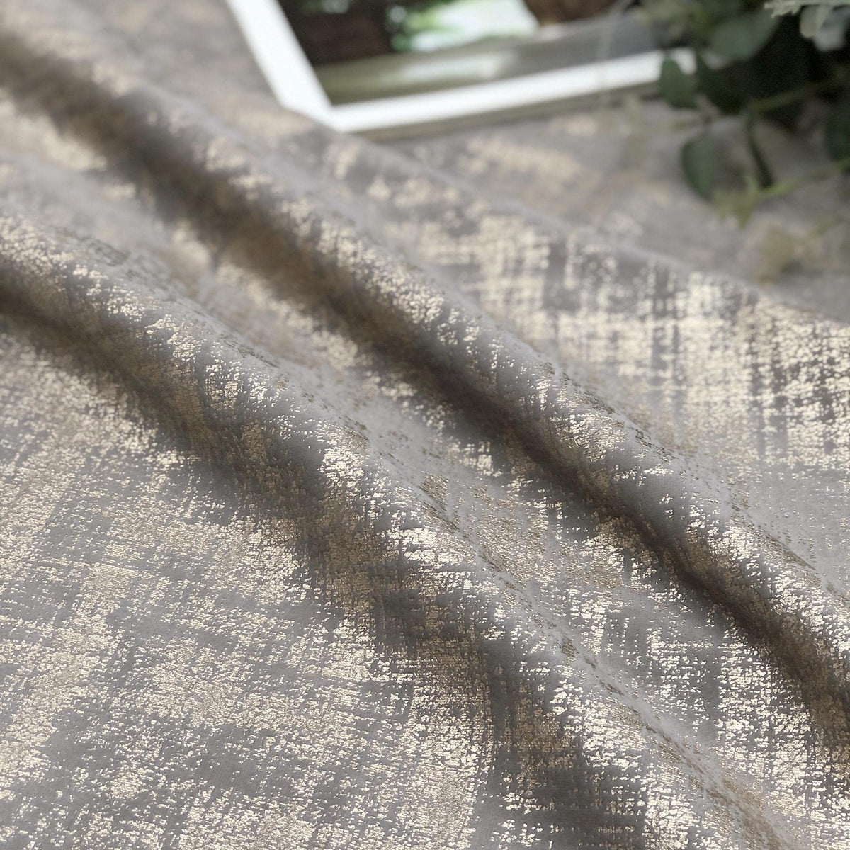 always4u 100% Blackout Soft Velvet Curtains for Bedroom Living Room Thermal Energy Saving 84 Inches Long Luxury Gold Foil Print Drapes 2 Panels Champagne