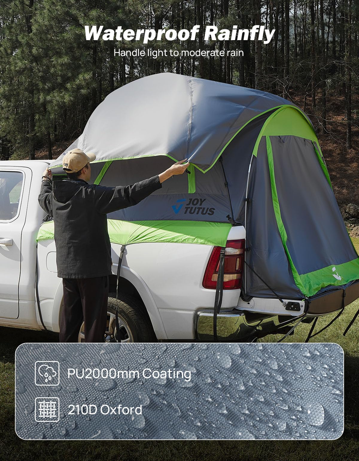 JOYTUTUS Semi-Automatic Truck Bed Tent with Awning, Easy Set-up with Pre-Assembled Design, 2 Person Portable Truck Camping Tent with Rainfly for 5.5FT-5.8FT Pickup Truck Bed, Waterproof PU2000mm
