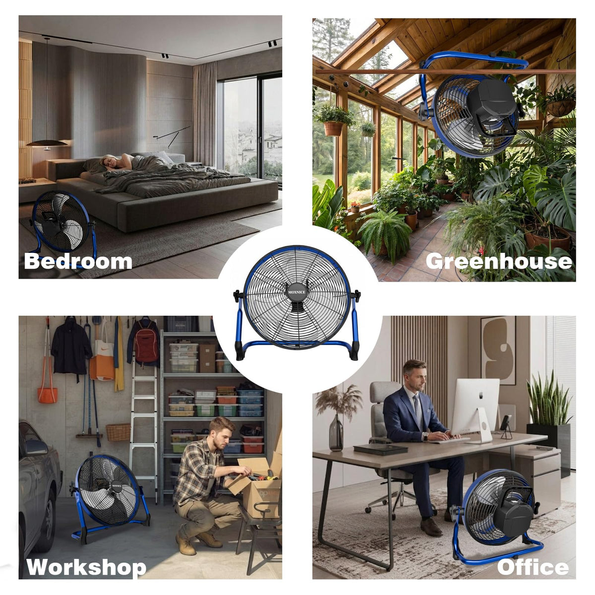 MOXNICE 20" Portable Battery Operated Floor Fan, High Velocity Battery Fan, Rechargeable Wireless Battery Powered Fan, Waterproof, USB Output, 360°Adjustable Tilt for Home Outdoor Garage Greenhouse