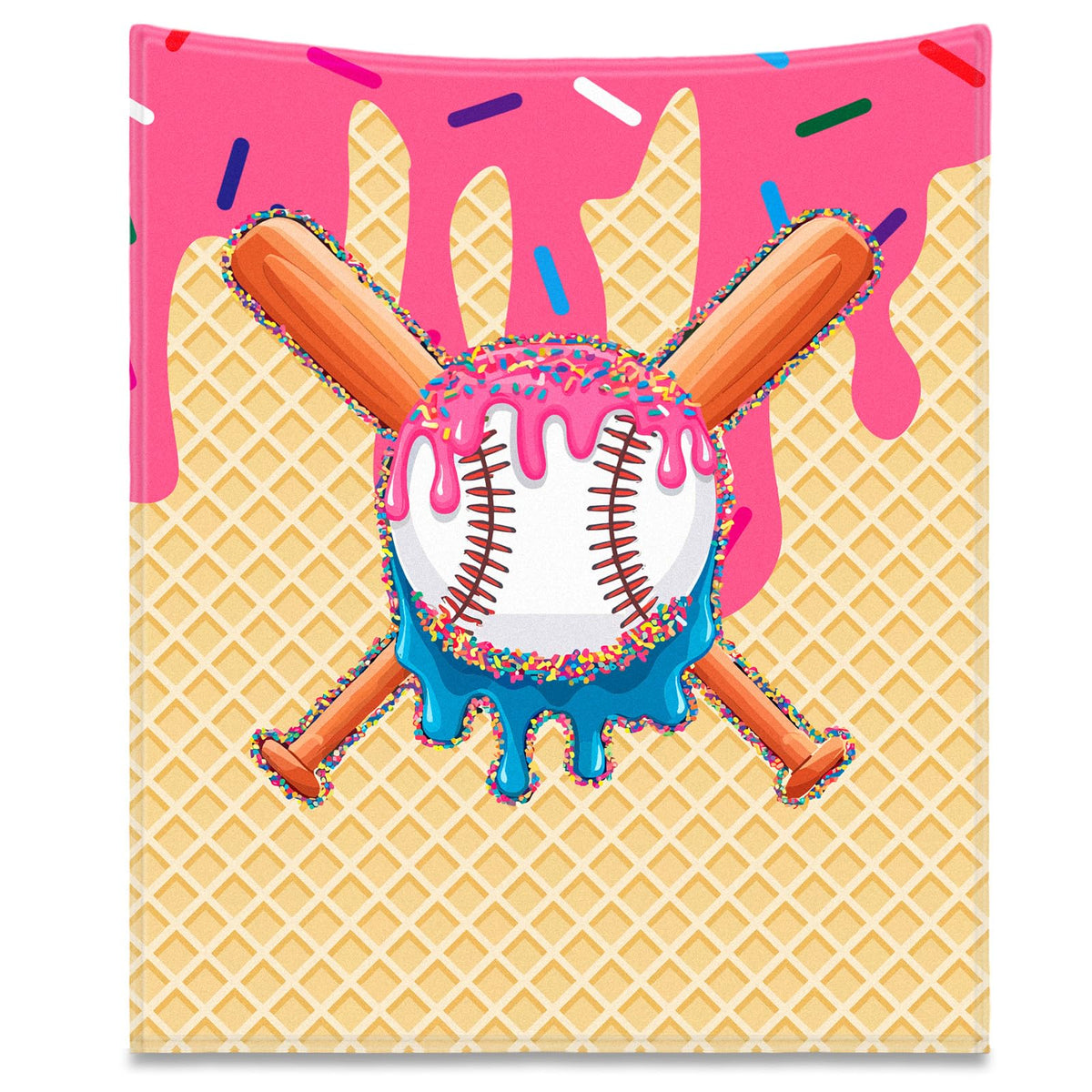 Tegeme Baseball Drip Ice Cream Blanket Pink Baseball Drip Ice Cream Throw Blanket Warm Ultra Soft Flannel Blankets for Bed Travel Sofa Living Room Decoration Gifts, 50" x 40"