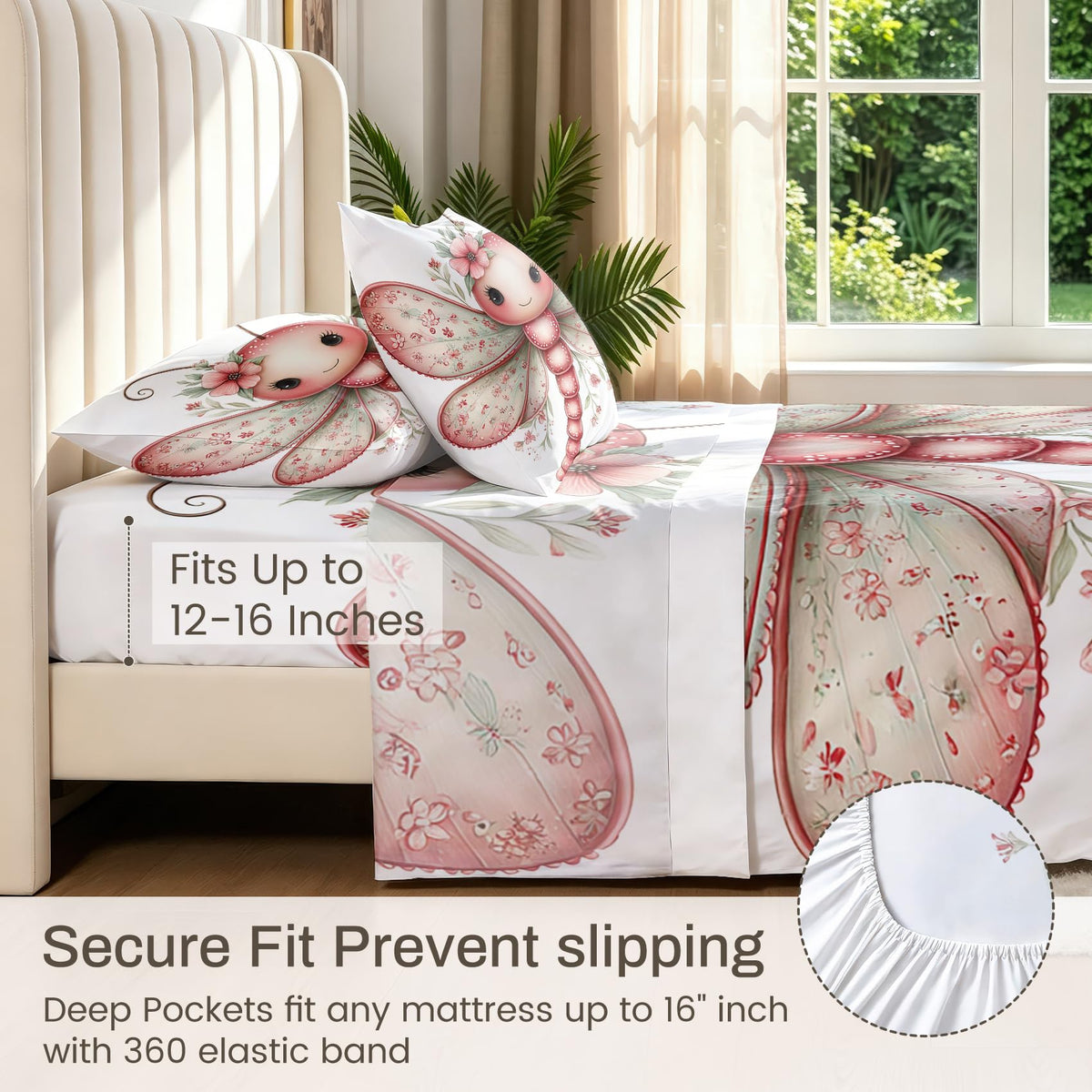 Cute Dragonfly Full Bedding Set Girls Kawaii Sheet Sets