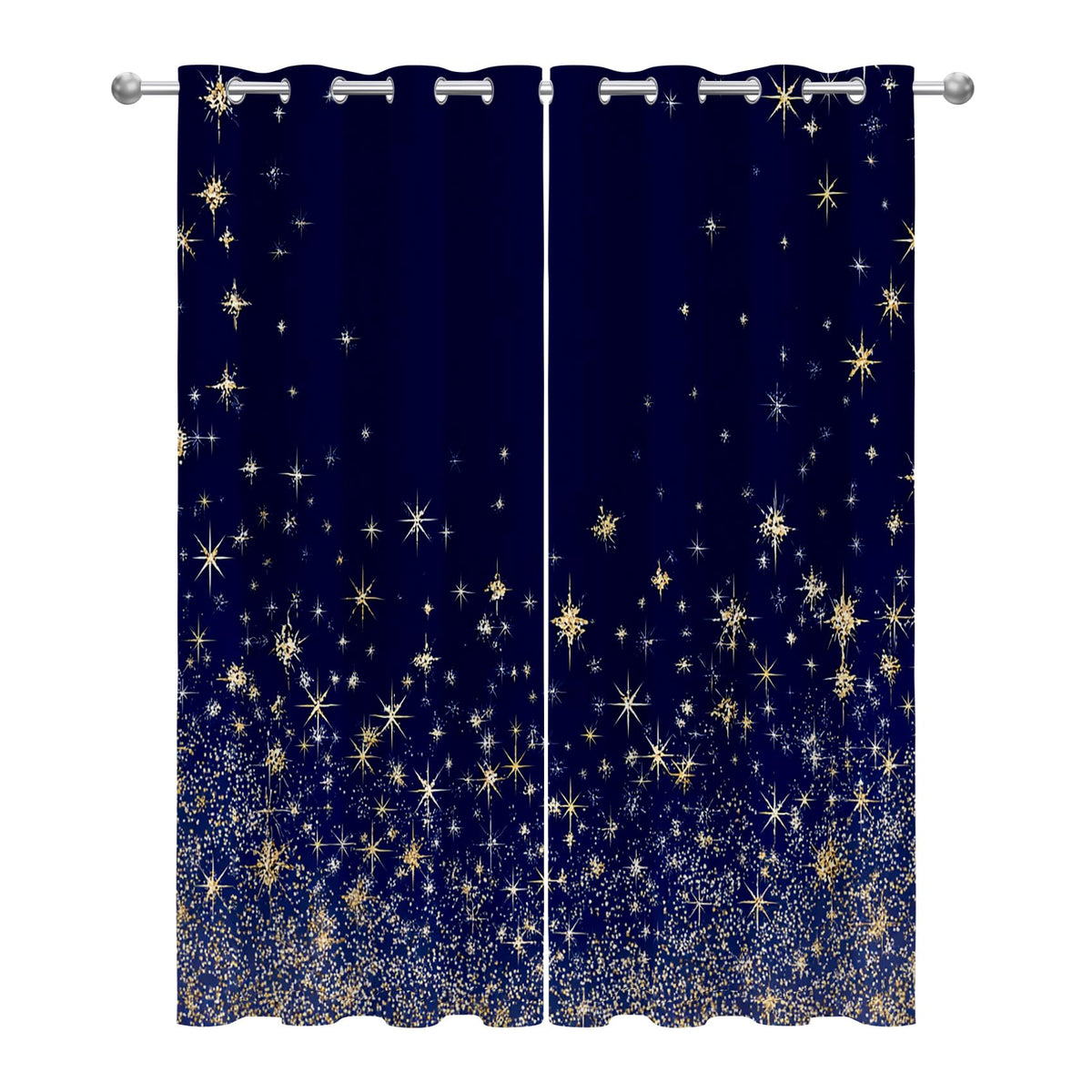 Solvivae Blue Curtains 63 Inch Length, Blue and Gold Luxury Blackout Curtains for Bedroom Living Room, Room Darkening Thermal Insulated Grommet Drapes, Patterned Window Treatments