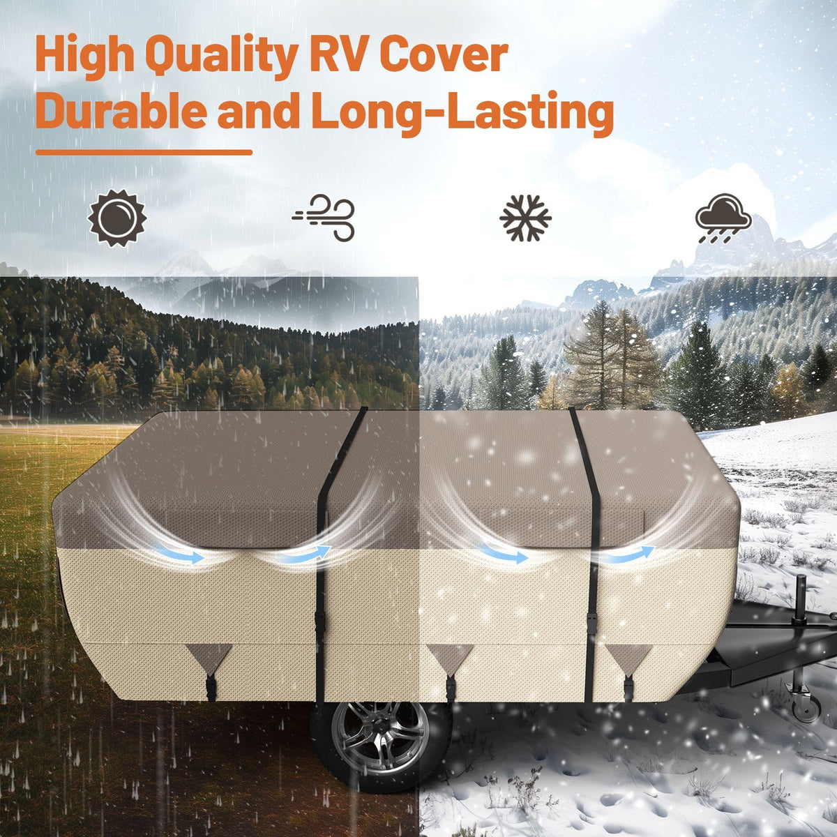 Umbrauto Pop Up Camper Cover for 18'-20' Folding Tent Trailer – 9-Layer Top, 3-Layer Side, Waterproof, Windproof, Sun-Resistant, Heavy-Duty Cover for All-Weather Protection