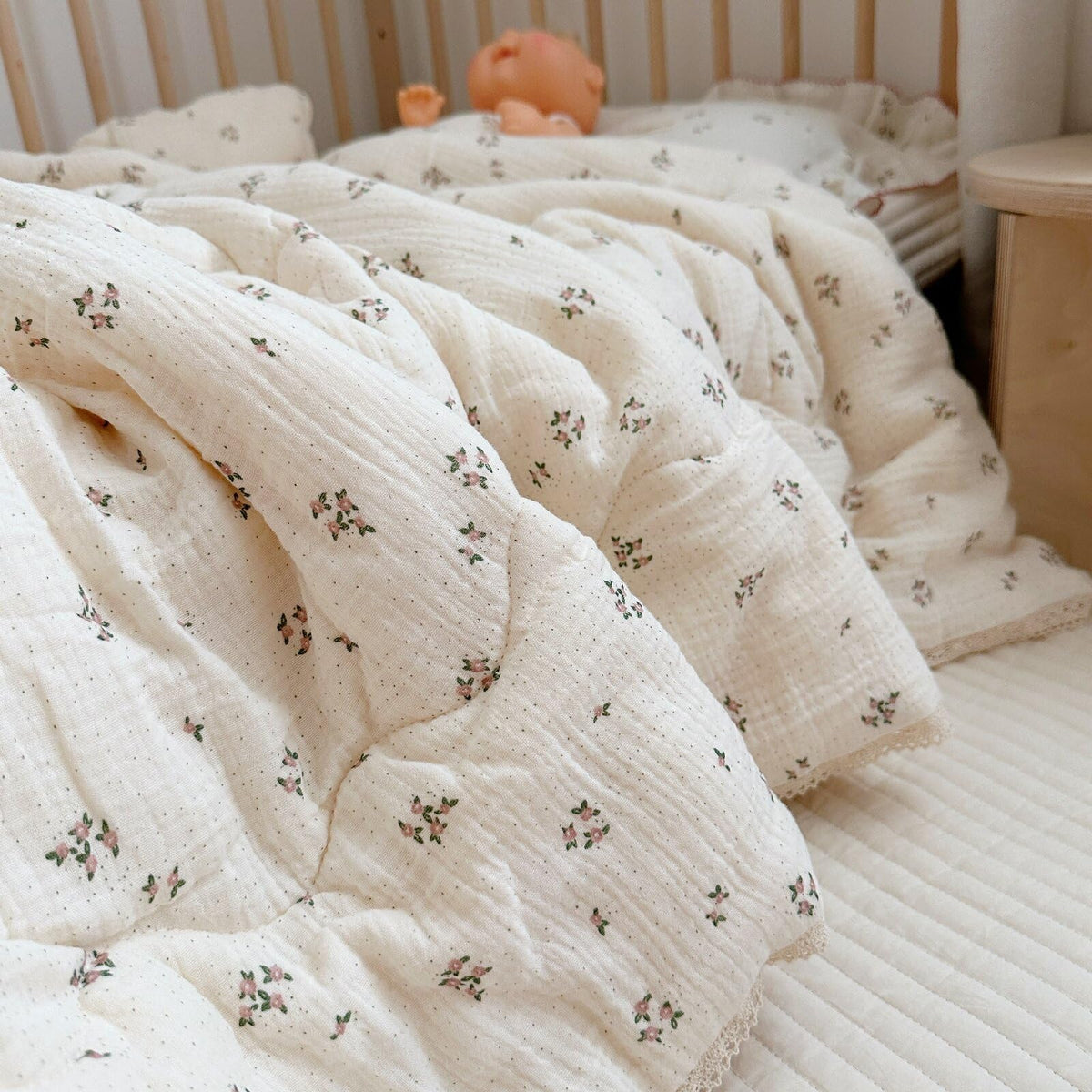 BuLuTu Pink Flower Toddler Blanket Double Layers Cotton Muslin Quilted Blanket Toddler Girls Boys Comforter (No Pillow) Kids Room Decor, Primrose Pattern, 47"x59"