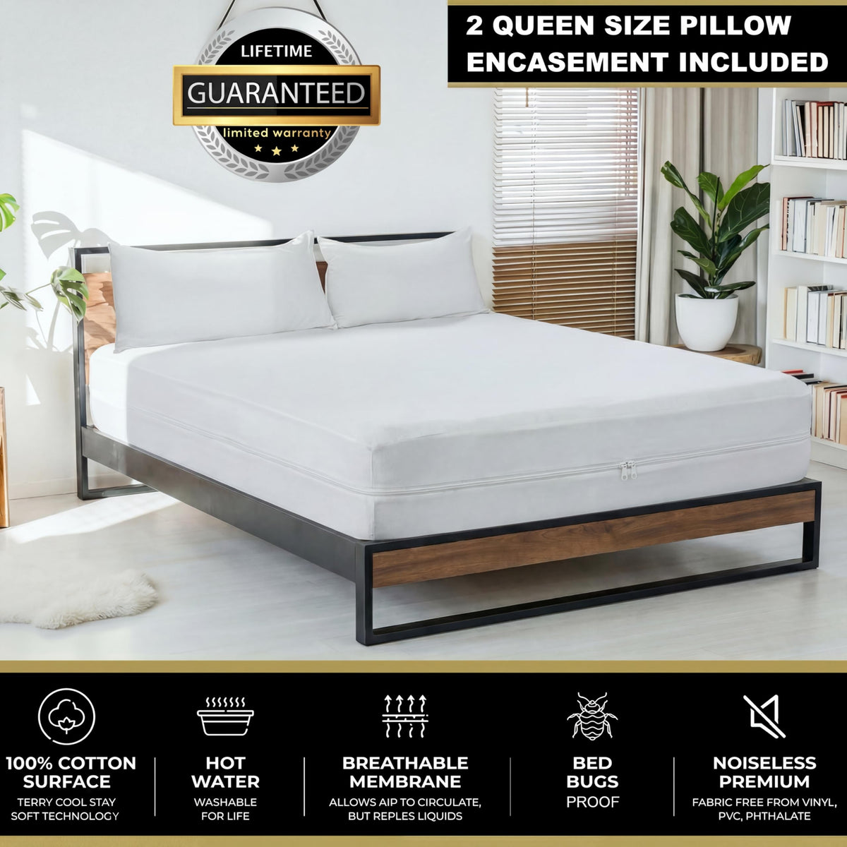 MATTSHIELD Ultimate 3-Piece Kit - Bed Bug-Proof Mattress Cover Full Size 100% Cotton Top + 2 Pillow Protectors with Zipper - 6 Sided Waterproof Encasement, Total Defense Kit