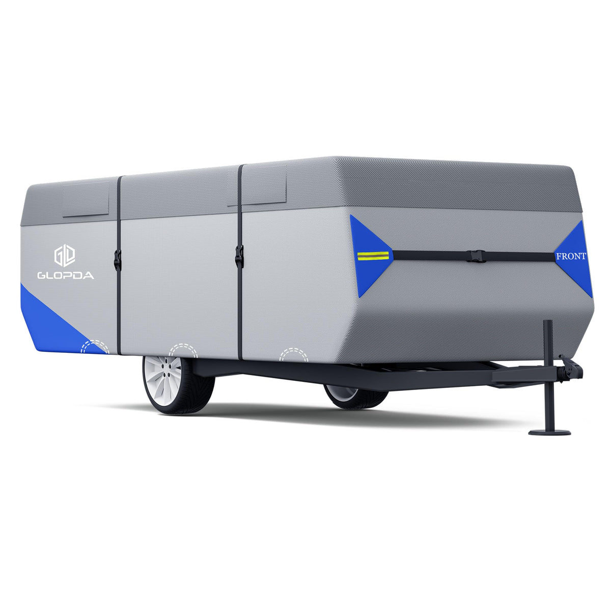 GLOPDA Pop Up Camper Cover Fits 16' - 18' Trailers, Anti-Tear 7 Layers Top 3 Layers Side Tent Trailer Cover, Waterproof Pop Up Folding Trailer Cover with Windproof Strap, Superior RV Covers